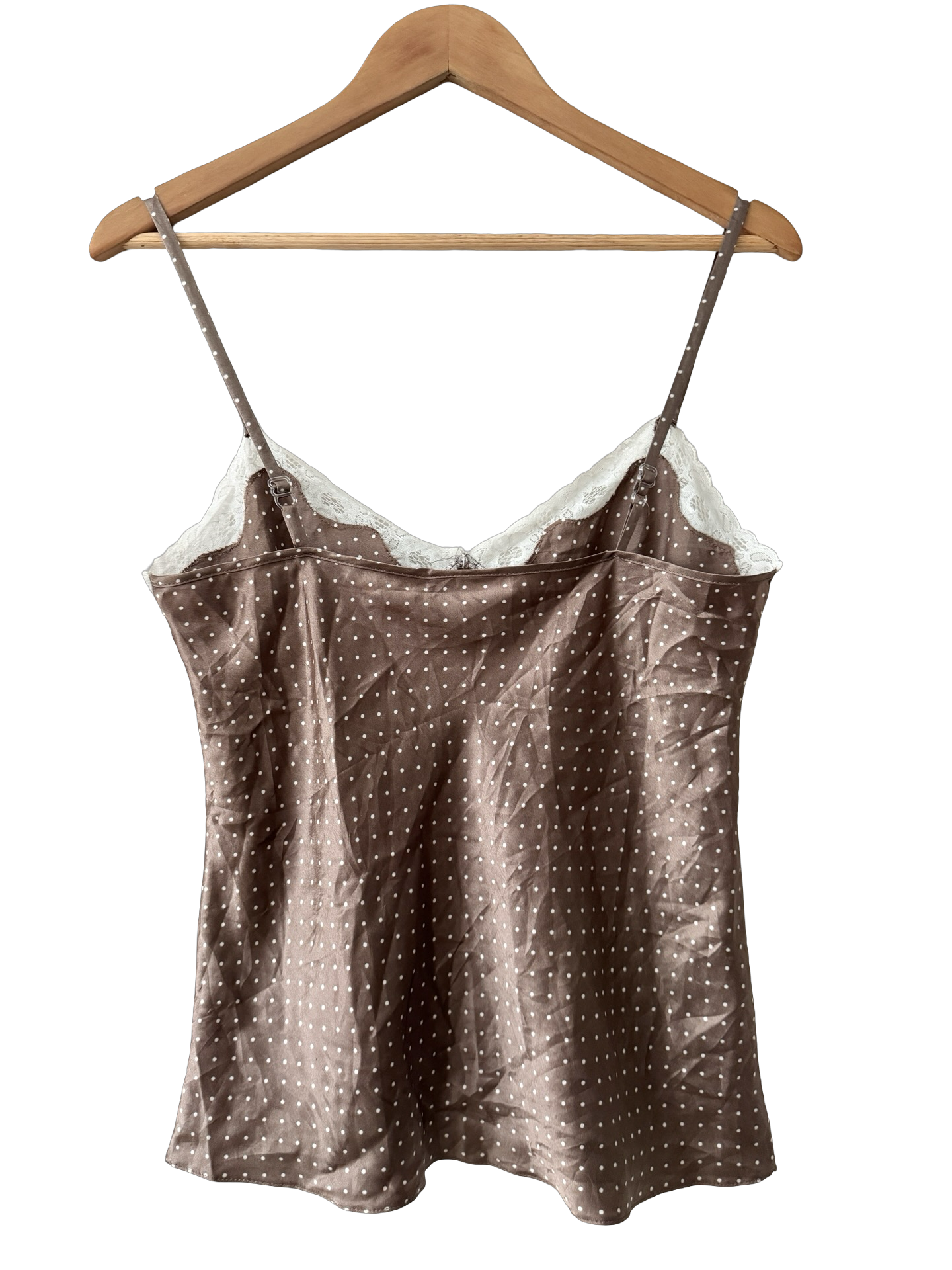 Vintage Y2K Cocoa Polka Dot Lace Cami (M)