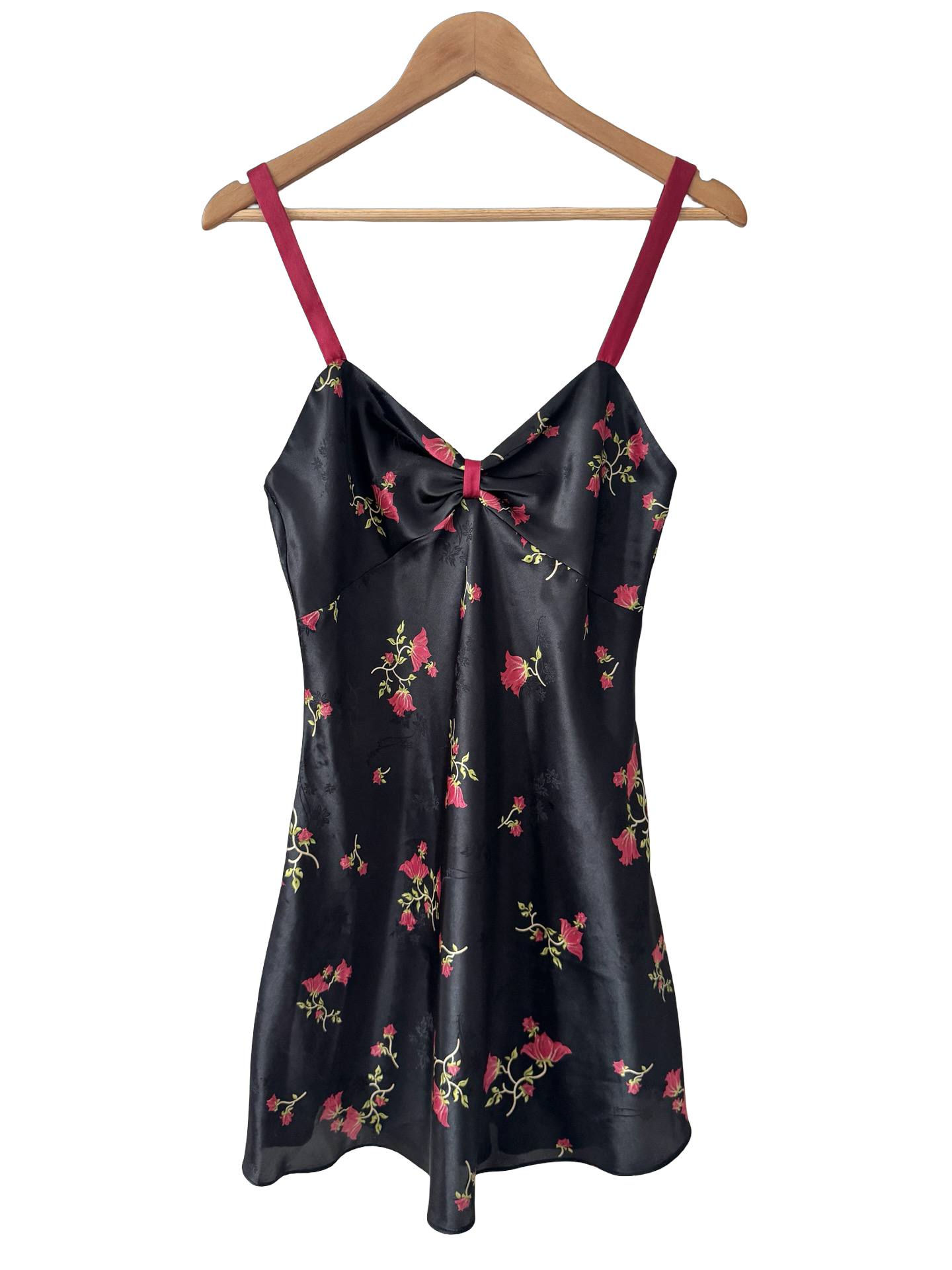 Vintage Y2K Black Floral Bow Mini Dress (S/M)