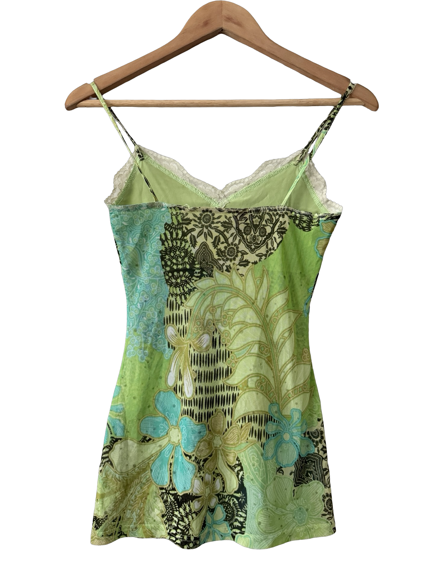 Vintage Y2K French Lime Garden Lace Top (XS)