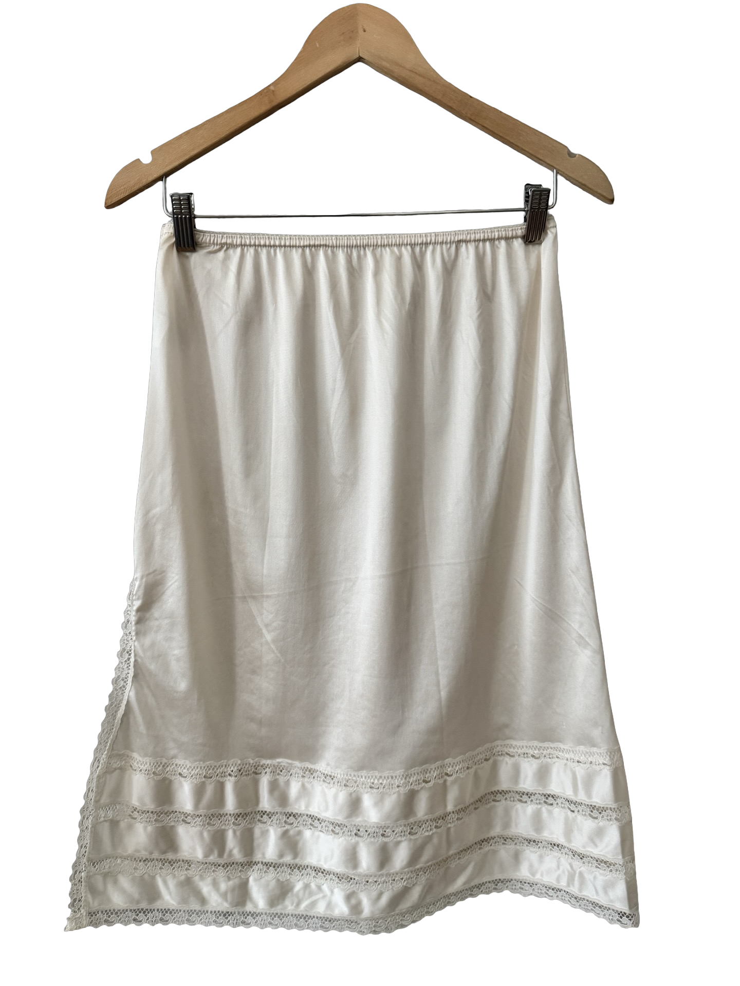 Vintage 60s Ivory Satin Lace Full Slip Skirt (S/M)
