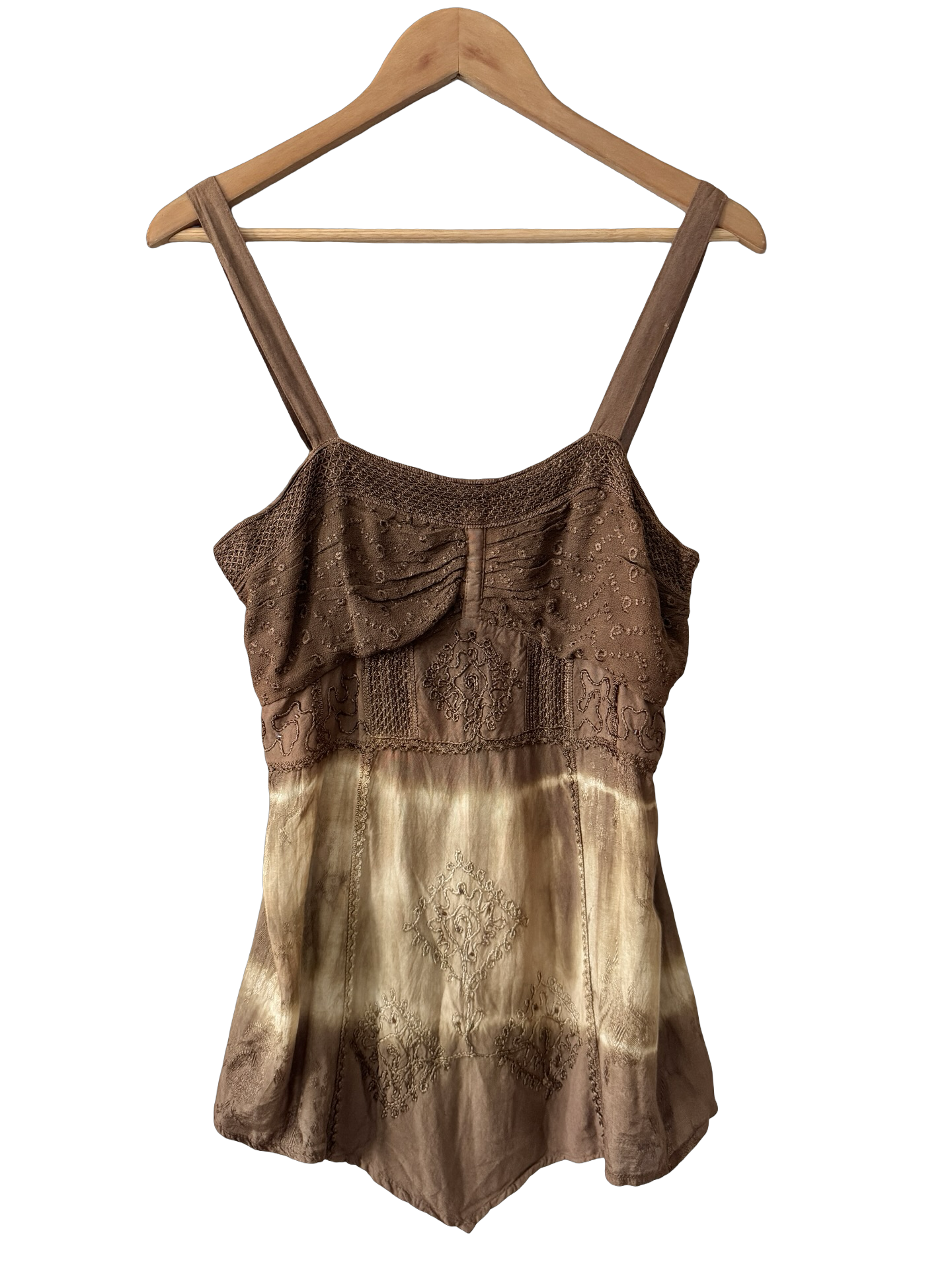 Vintage Y2K Chocolate Boho Embroidered Tank (M/L)