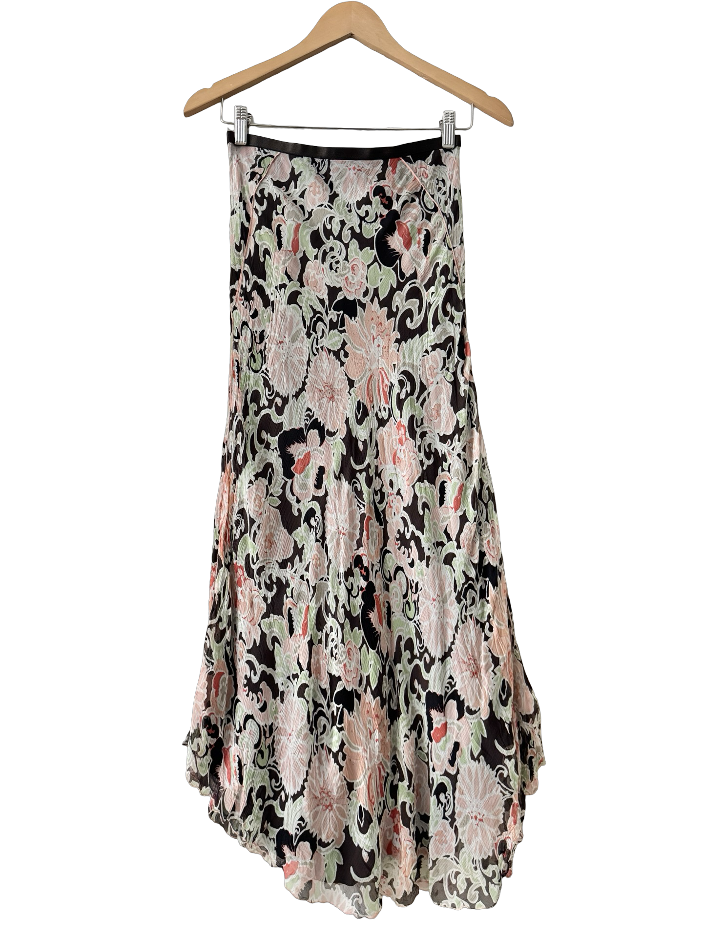 Vintage 90s Silk Garden Column Midi Skirt (XS)