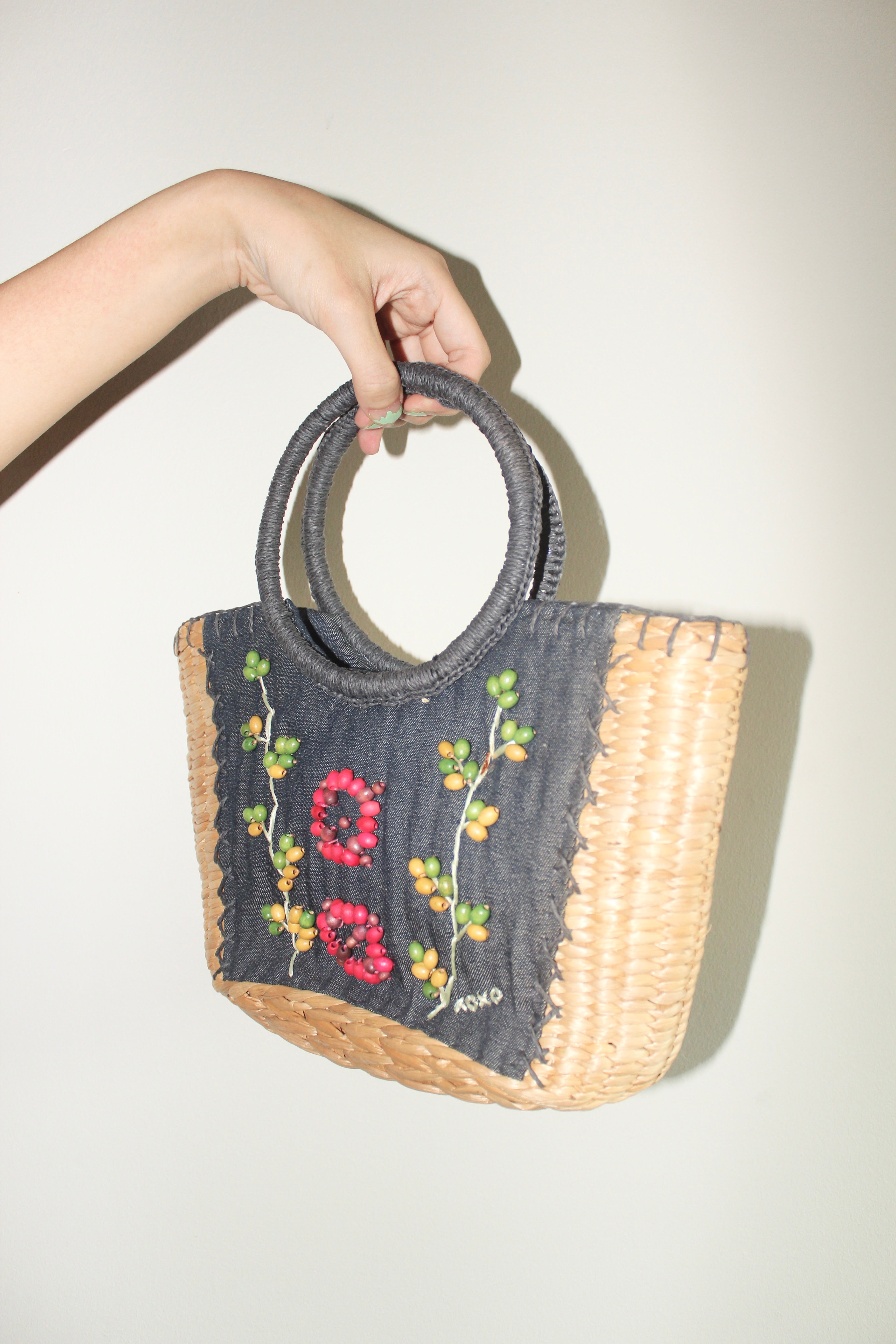 Vintage 90s Floral Wicker Bag