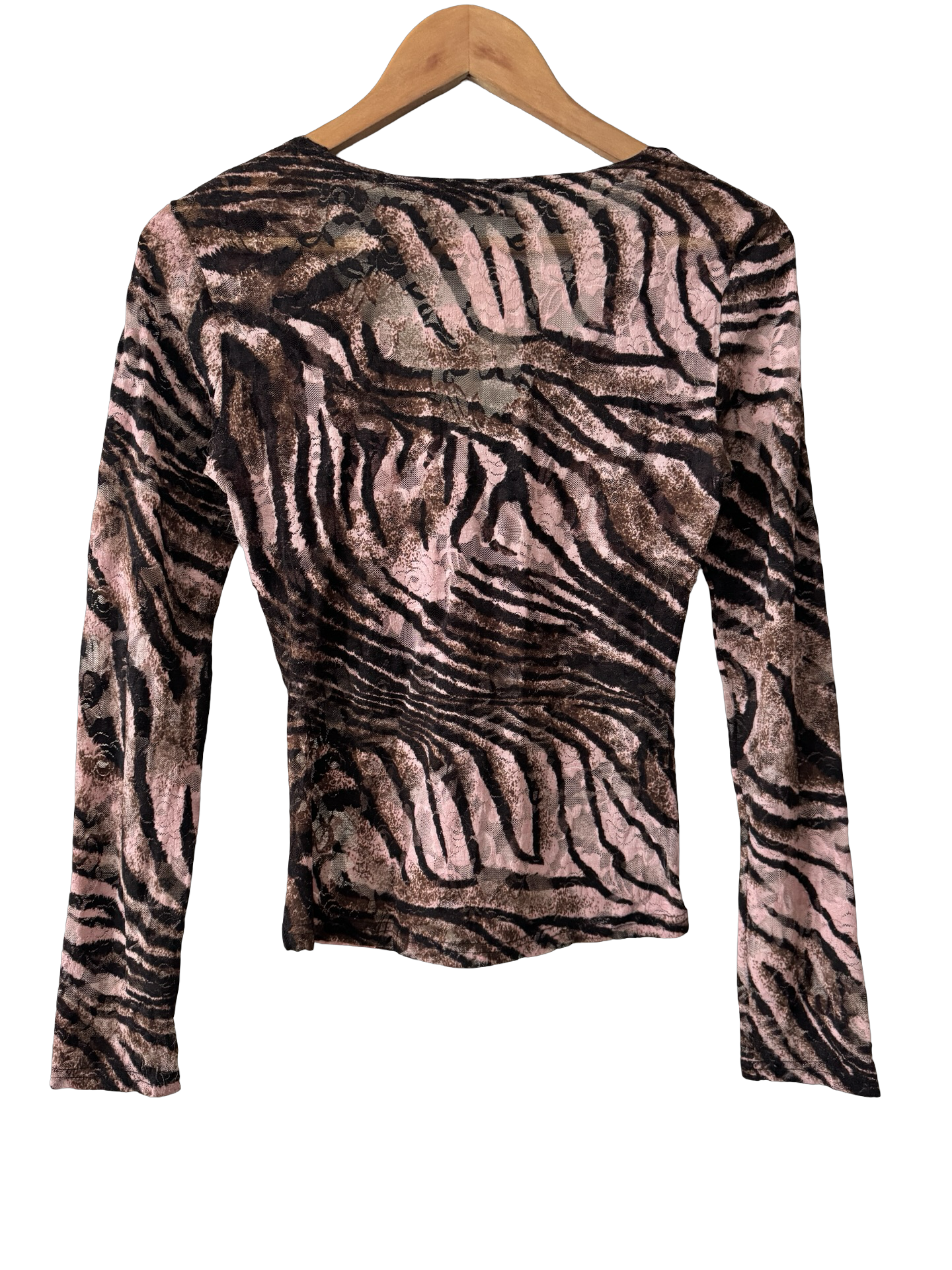 Vintage Y2K Rose Tiger Mesh Long Sleeve Top (M)