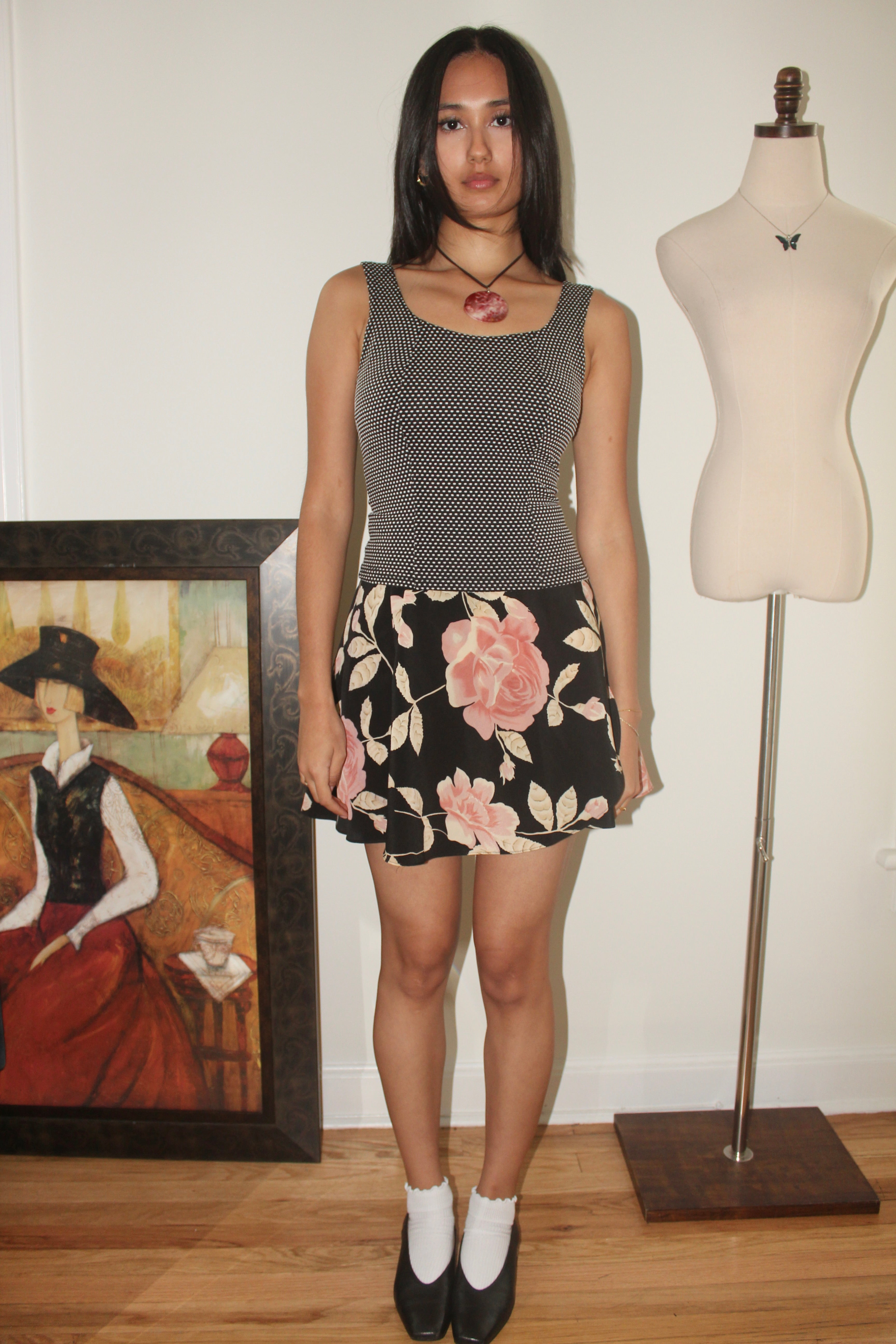 Vintage 90s Dainty Floral Wrap Mini Skirt (S)