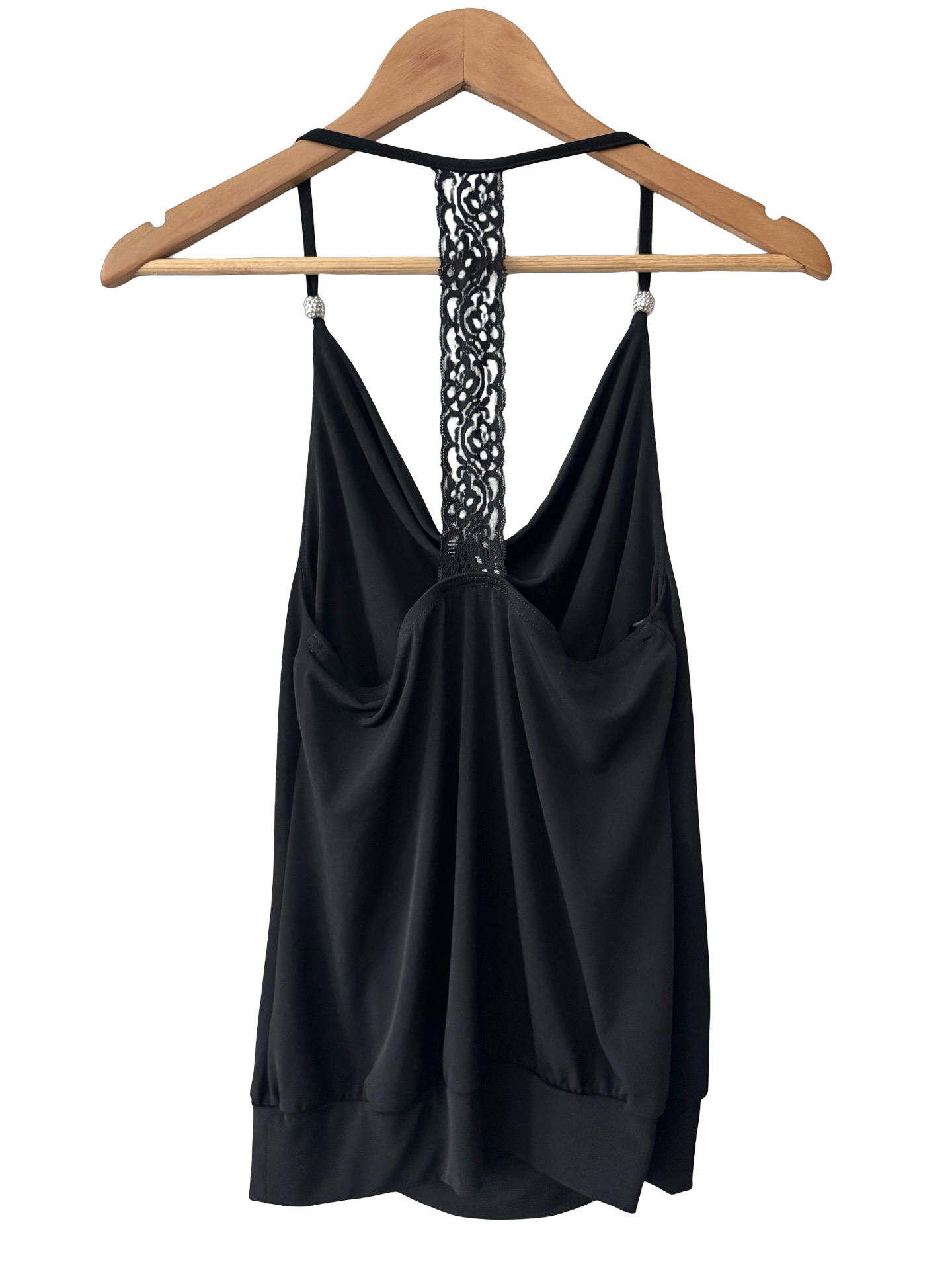 Vintage 90s Black Beaded Lace Back Cowl Top (M)