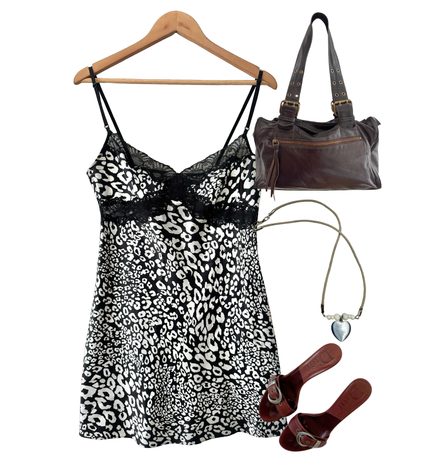 Vintage Y2K Noir Leopard Lace Mini Slip (M)