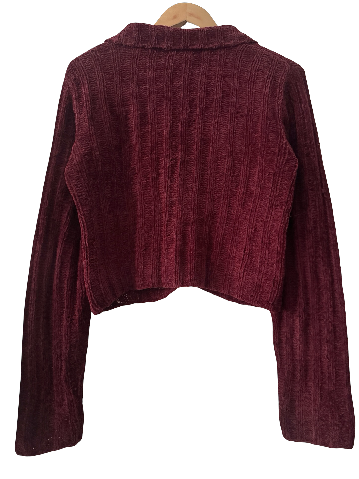 Vintage 90s Bordeaux Velour Zip Knit (M-L)