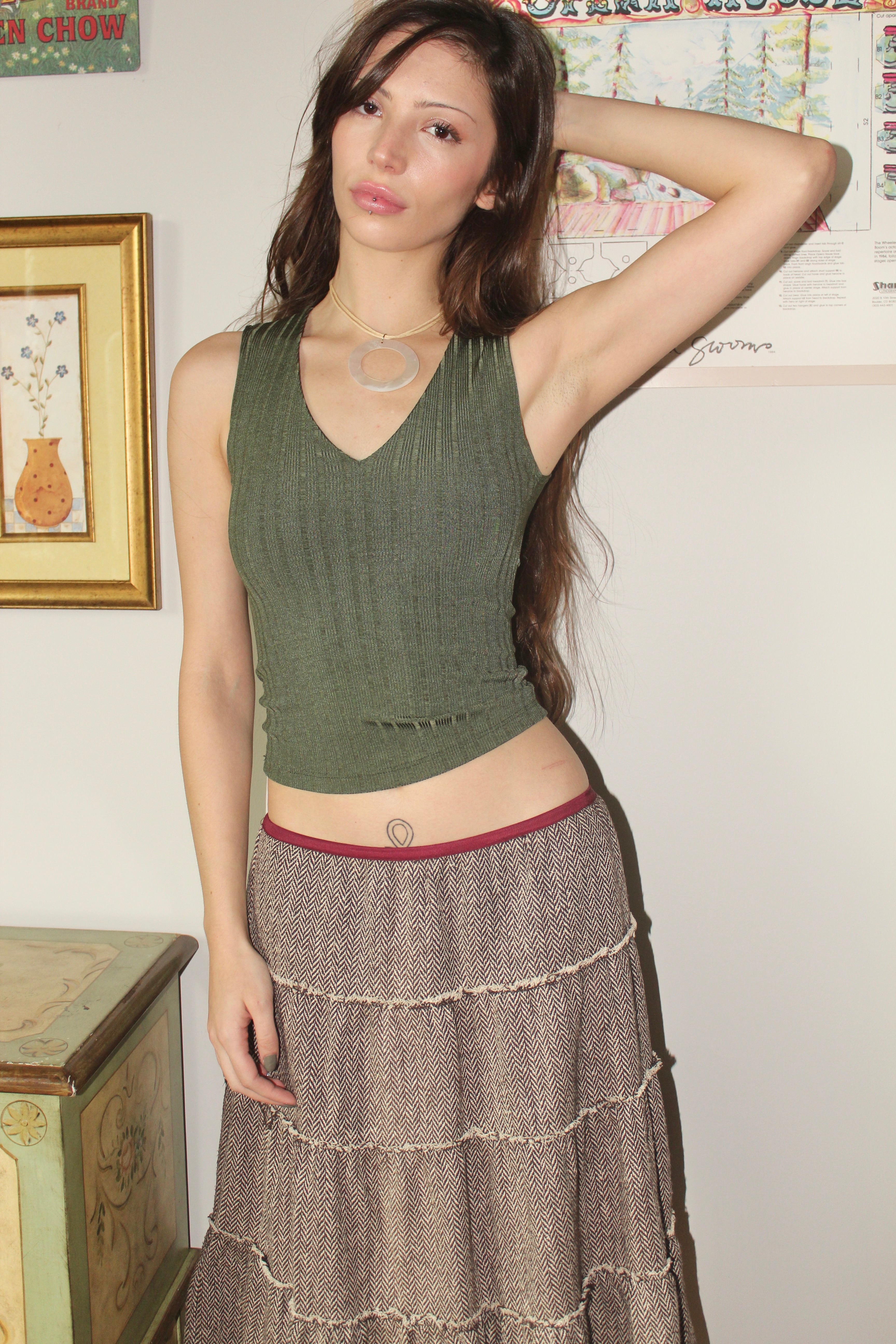 Vintage 90s Fitted Olive Ribbed Tank (S)