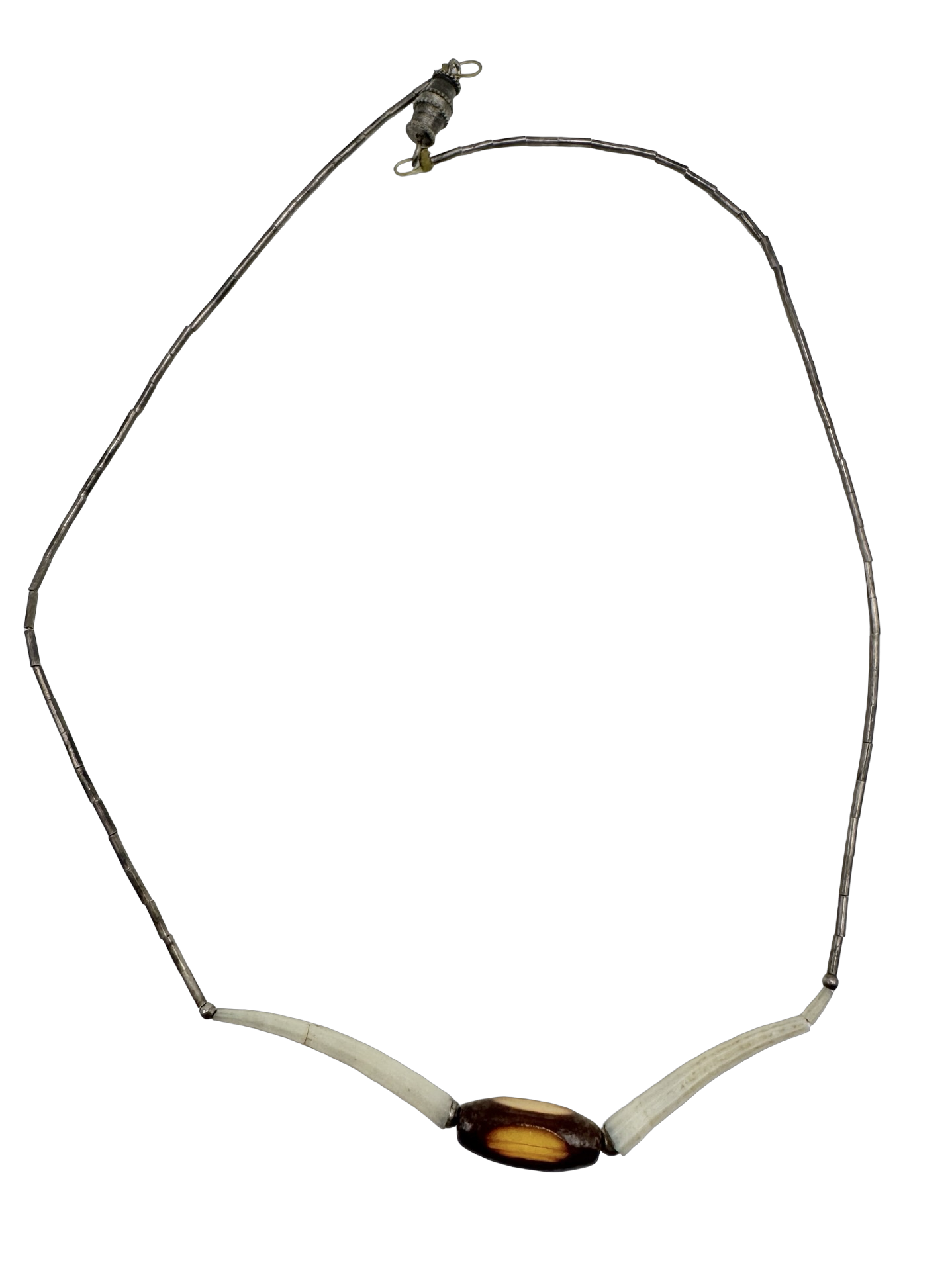 Vintage Artisan Horn & Amber Bead Necklace
