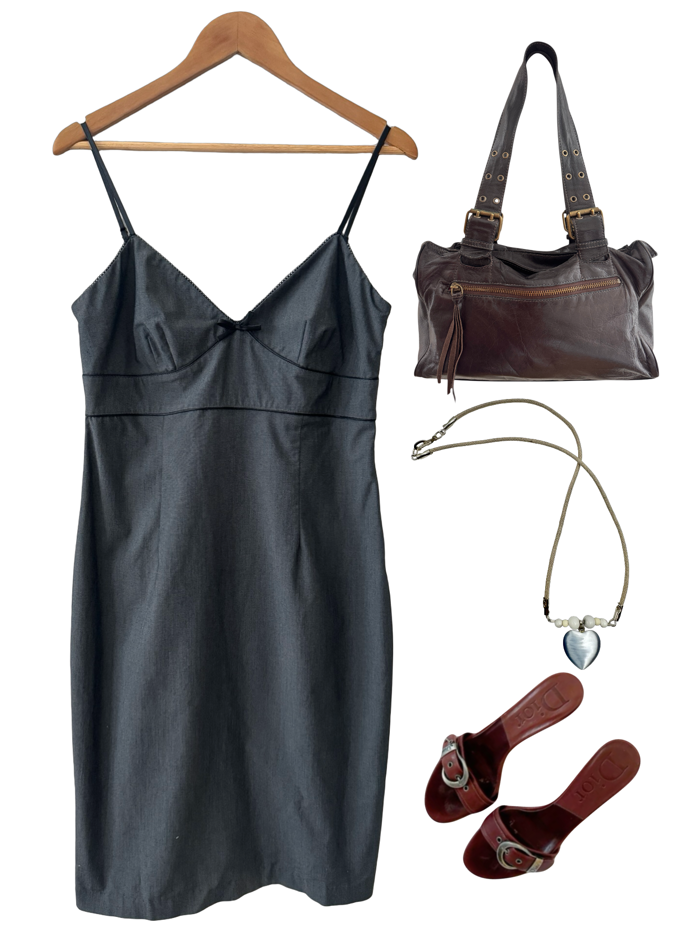 Vintage Y2K Express Charcoal Satin Slip Mini Dress