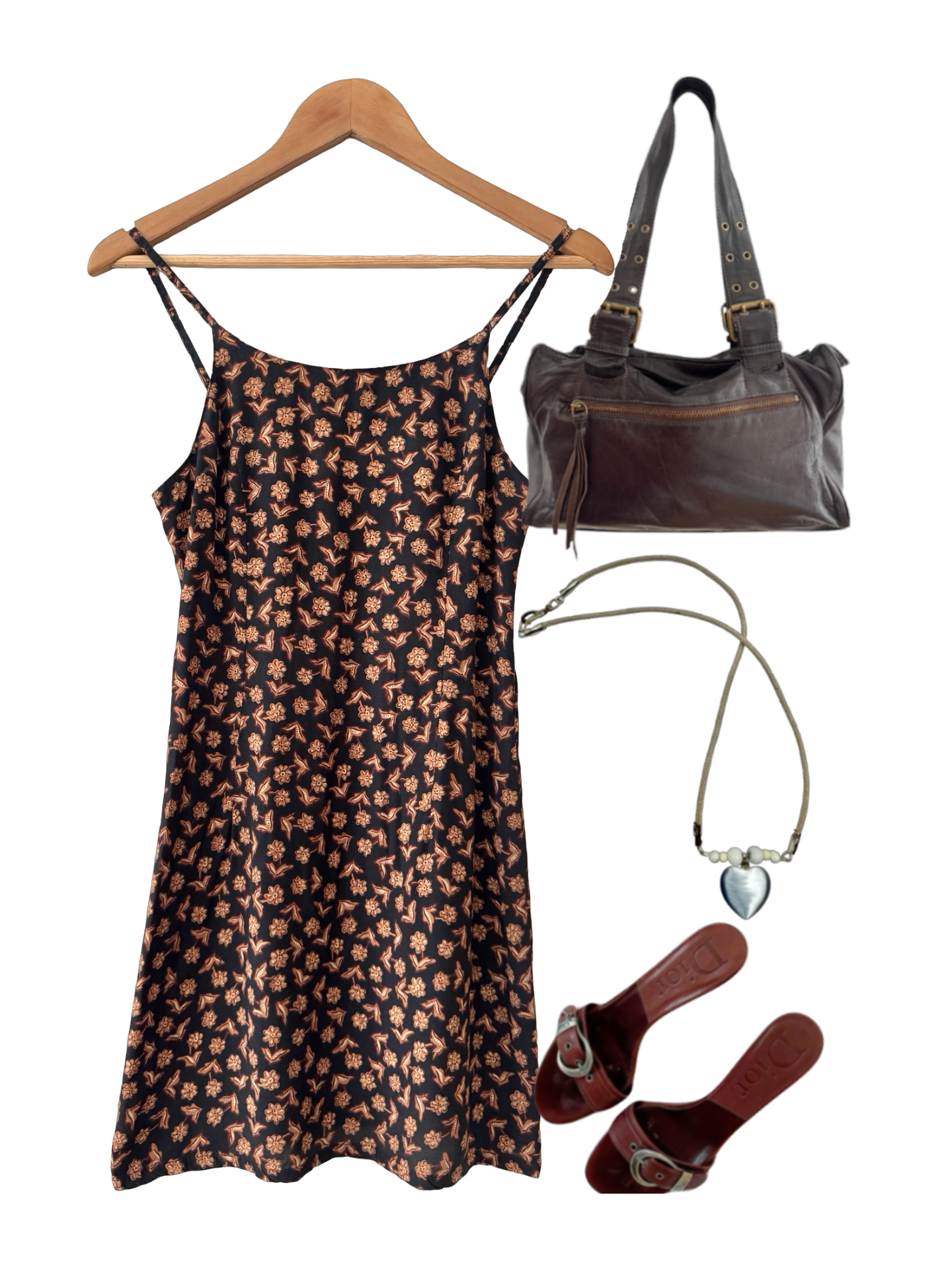 Vintage French Connection Brown Floral Slip Mini Dress (S)