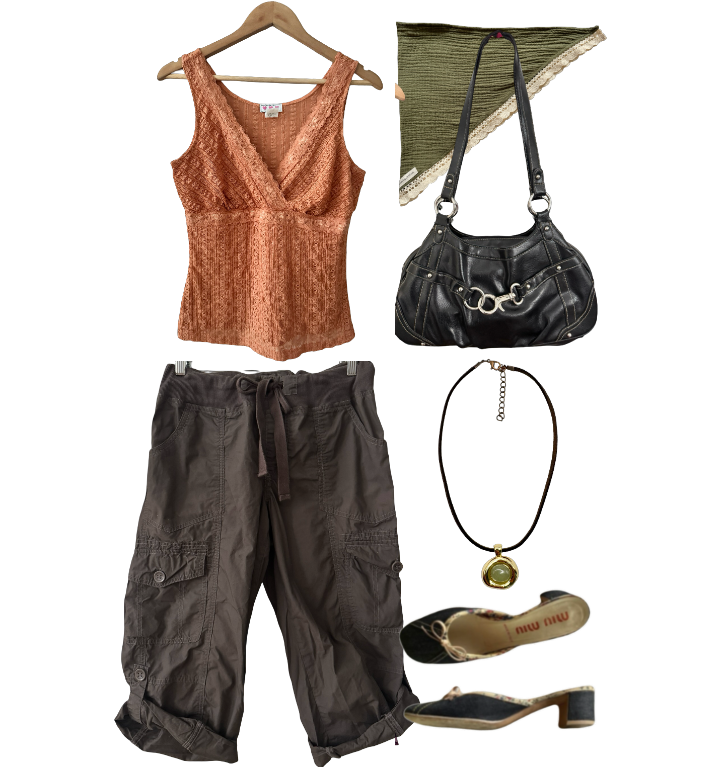 Vintage Y2K Terracotta Lace Tank (L)