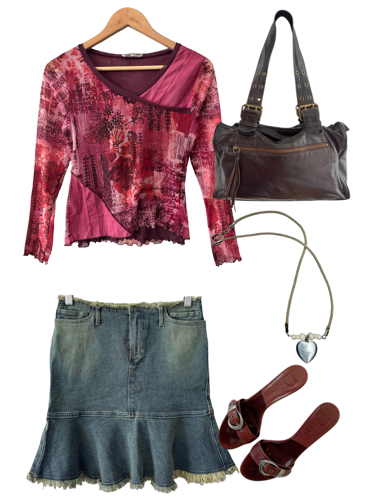 Vintage Y2K Raspberry Collage Gauzy Top (S/M)