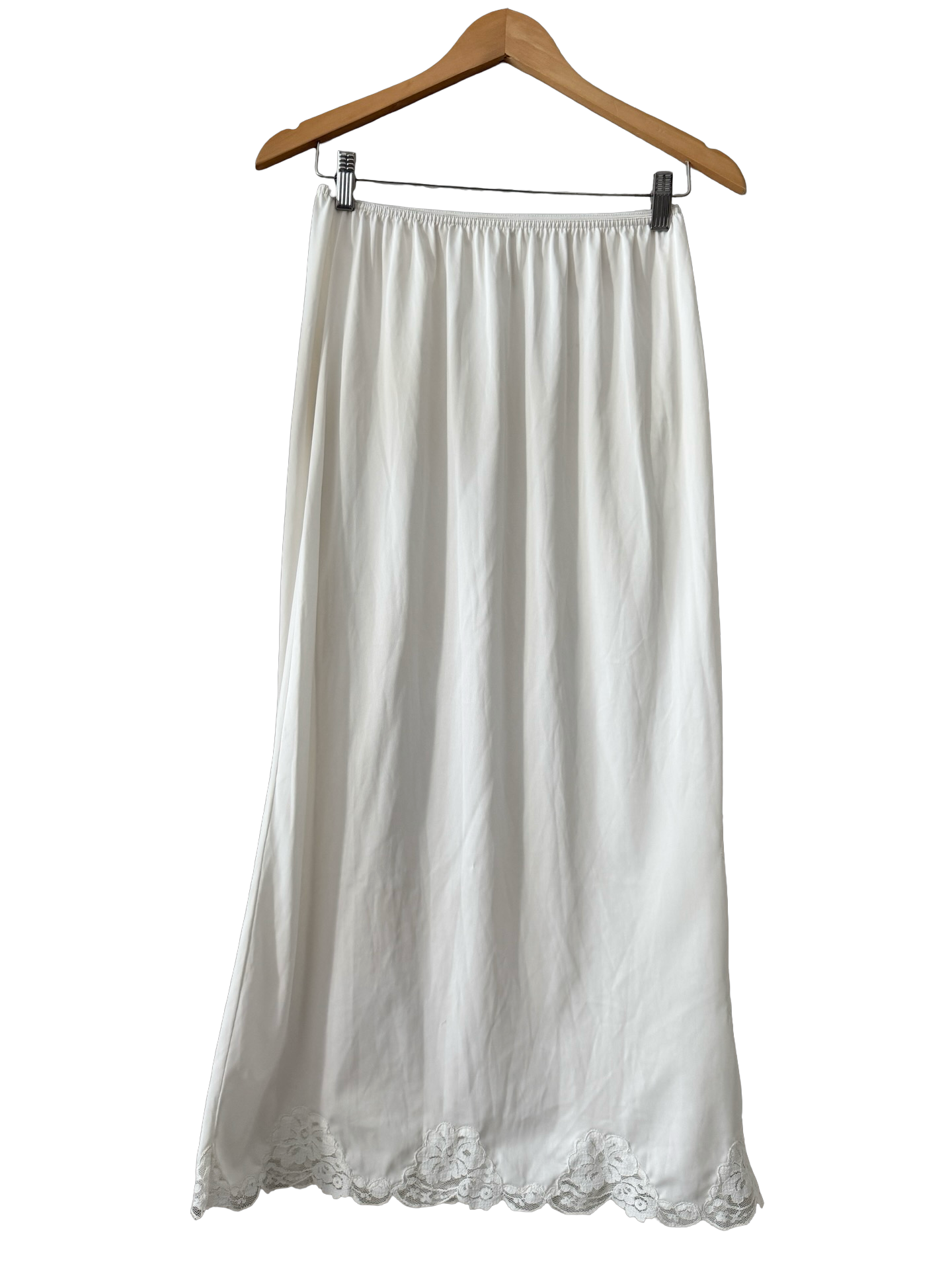 Vintage 90s Ivory Lace Slip Midi Skirt (Medium)