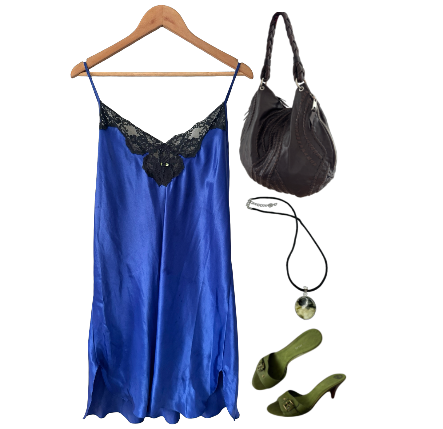 Vintage 80s Made in USA Cobalt Lace Slip Dress (XL)