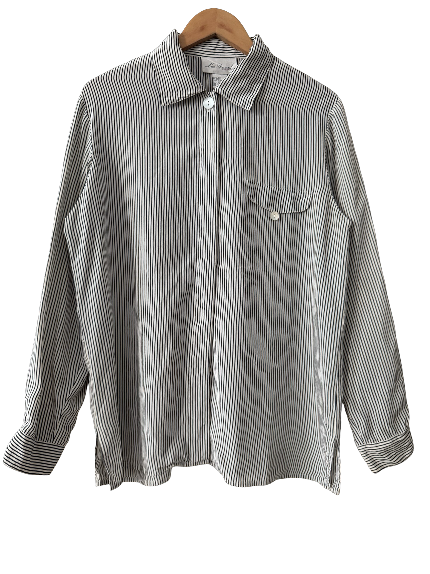 Vintage 90s Left Bank Pinstripe Silk Button-up (L)
