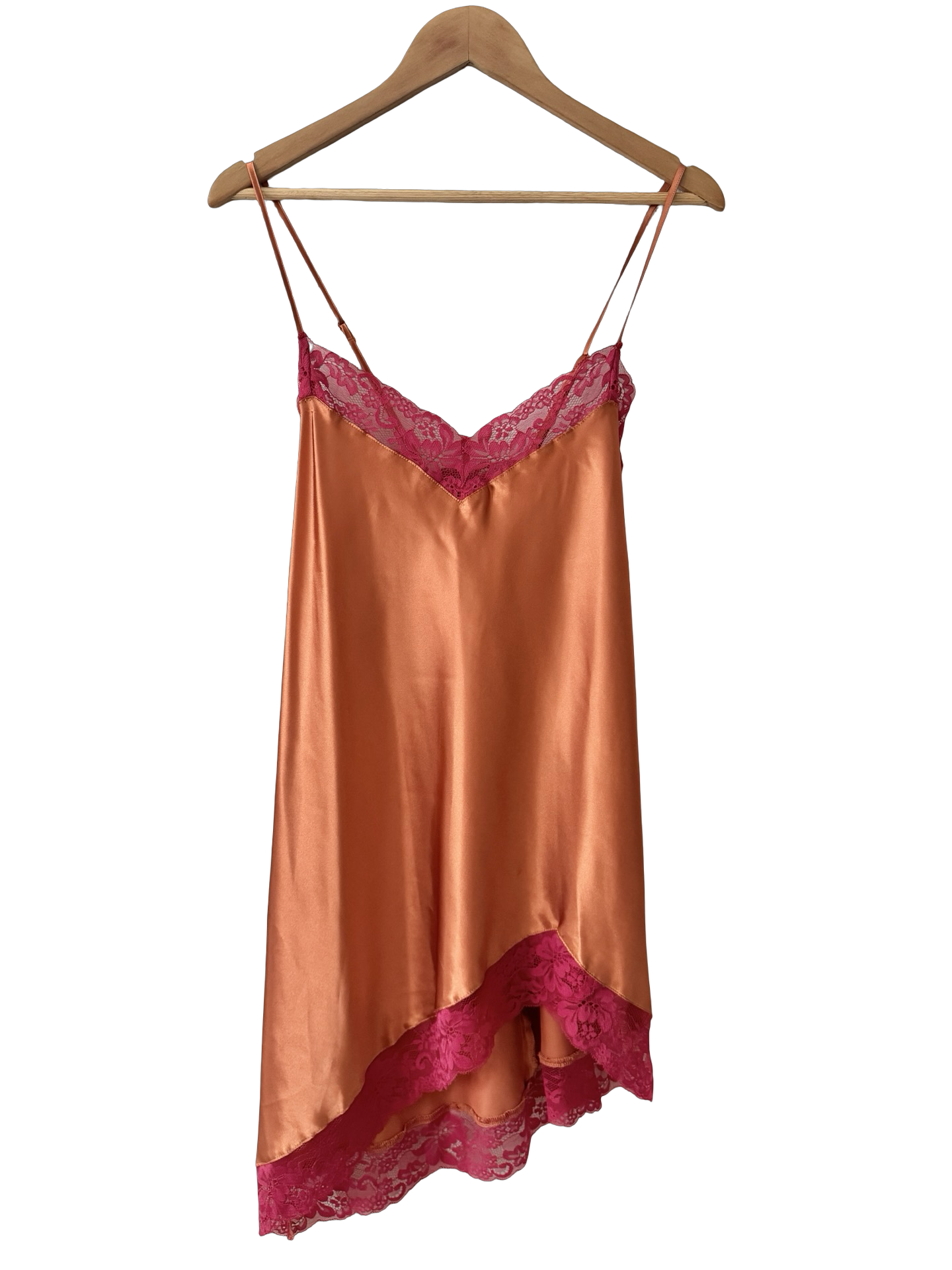 Vintage Y2K Sunset Satin Lace Longline Top (L)