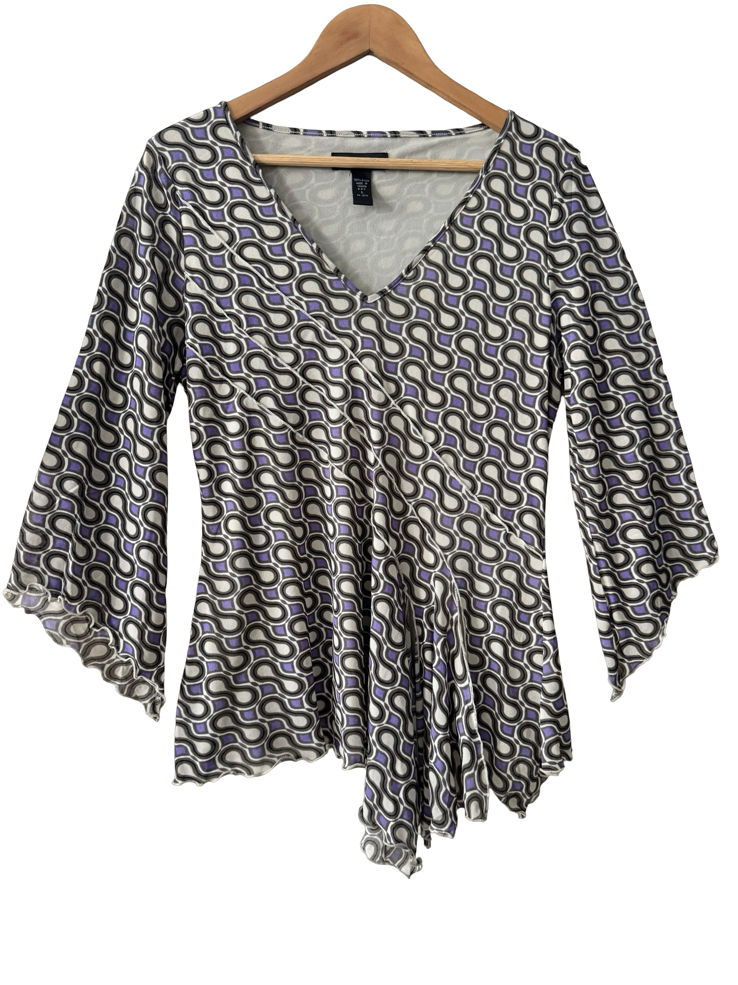 Vintage Y2K Lavender Mod Geometric Bell Sleeve Top (L)