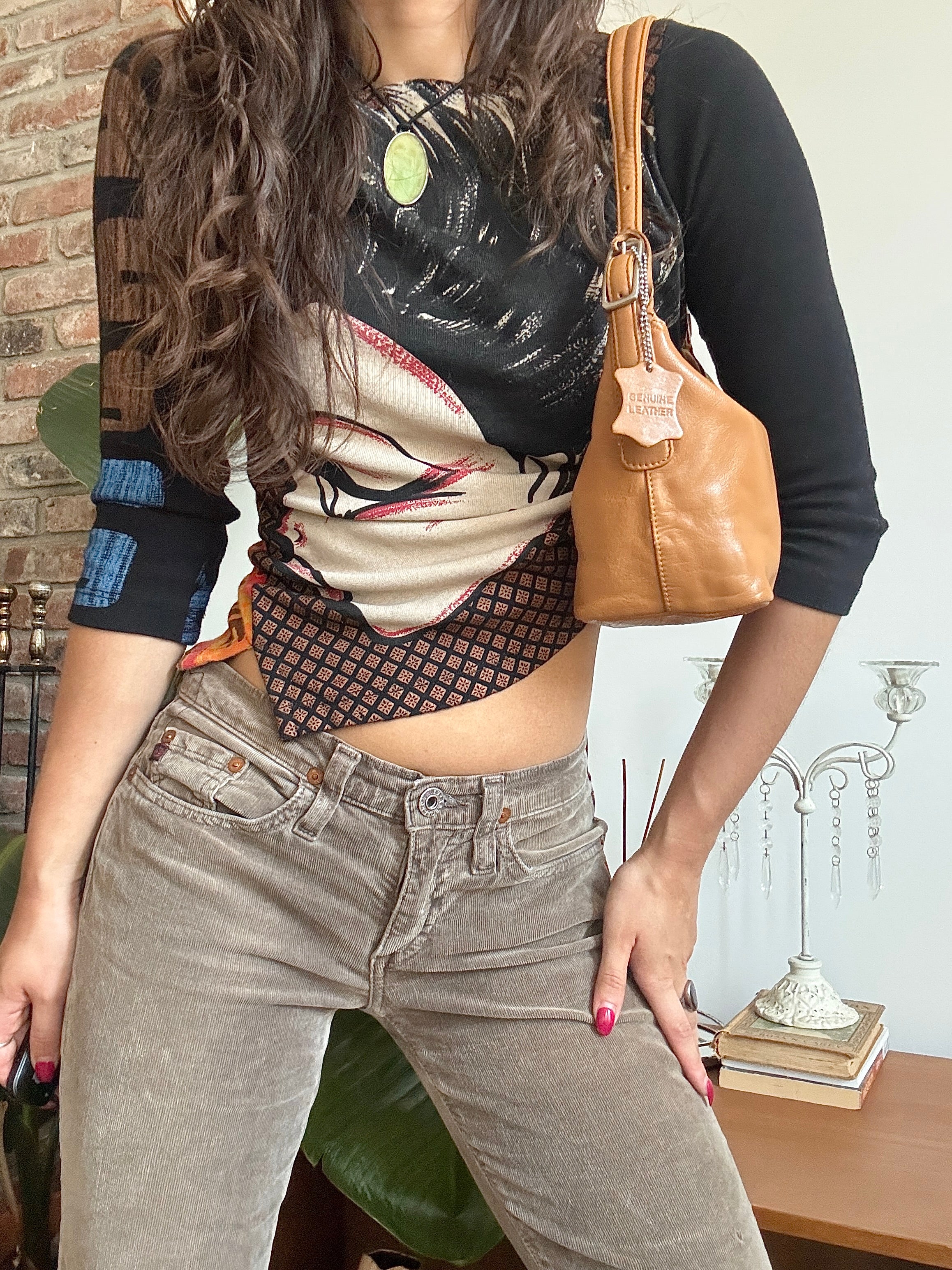 Vintage Y2K Honey Leather Mini Hobo