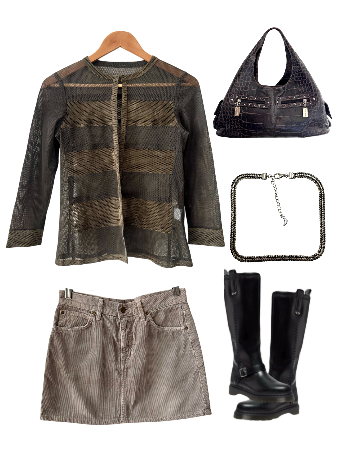 Vintage Y2K Split Front Olive Mesh Knit (S/M)