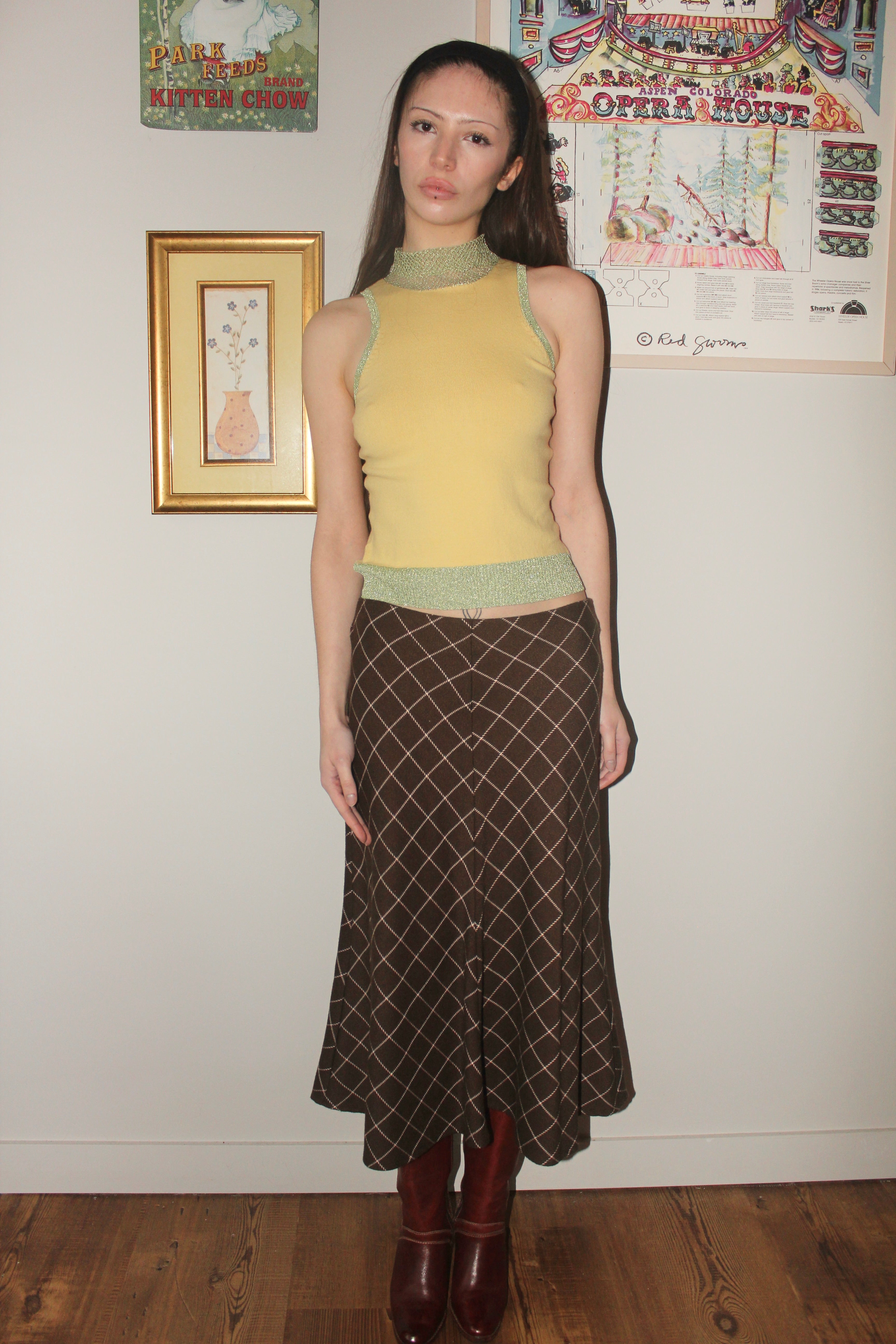 Vintage 90s Lemon Avocado Mesh Mock Neck(S)