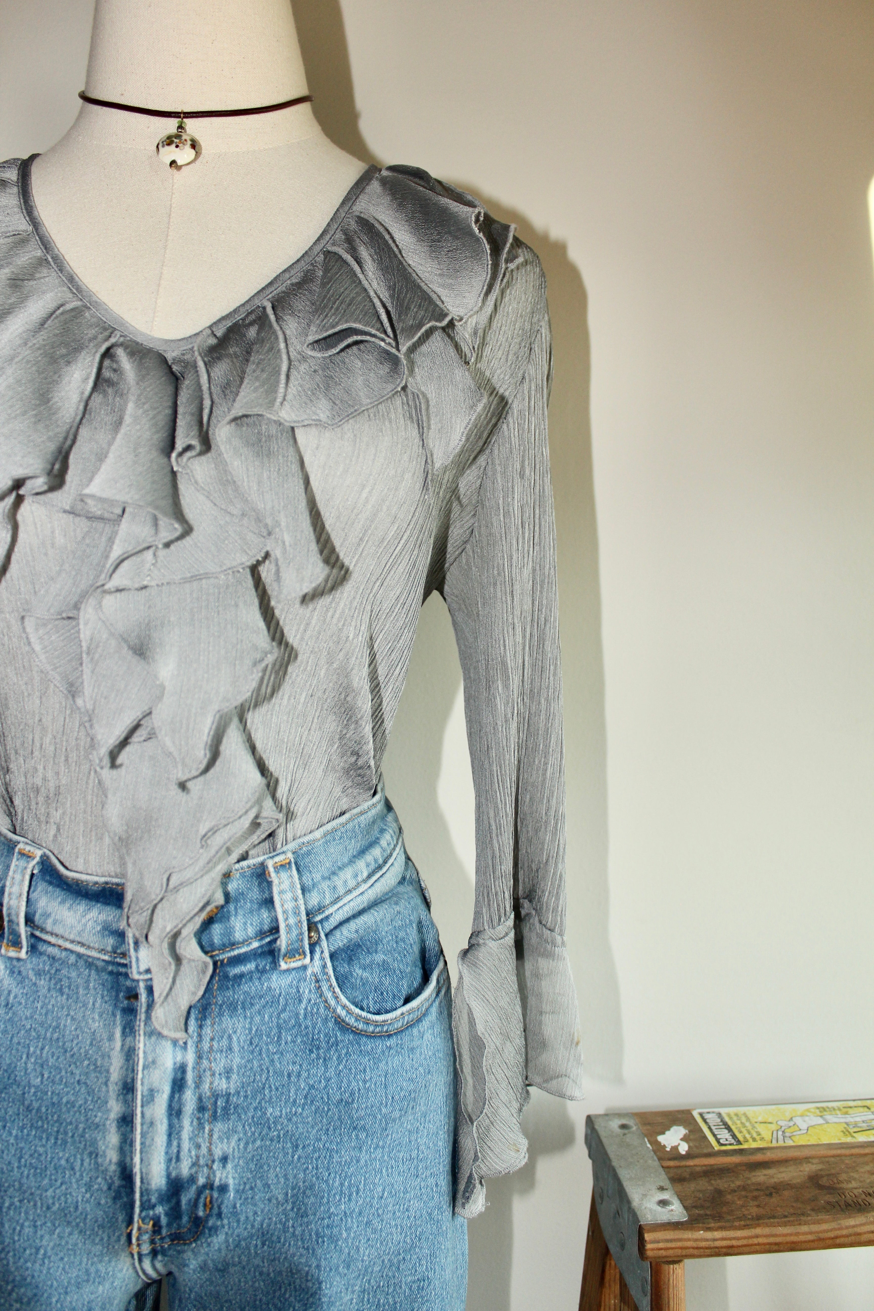 Vintage 90s Ruffled Pleated Blouse (S)