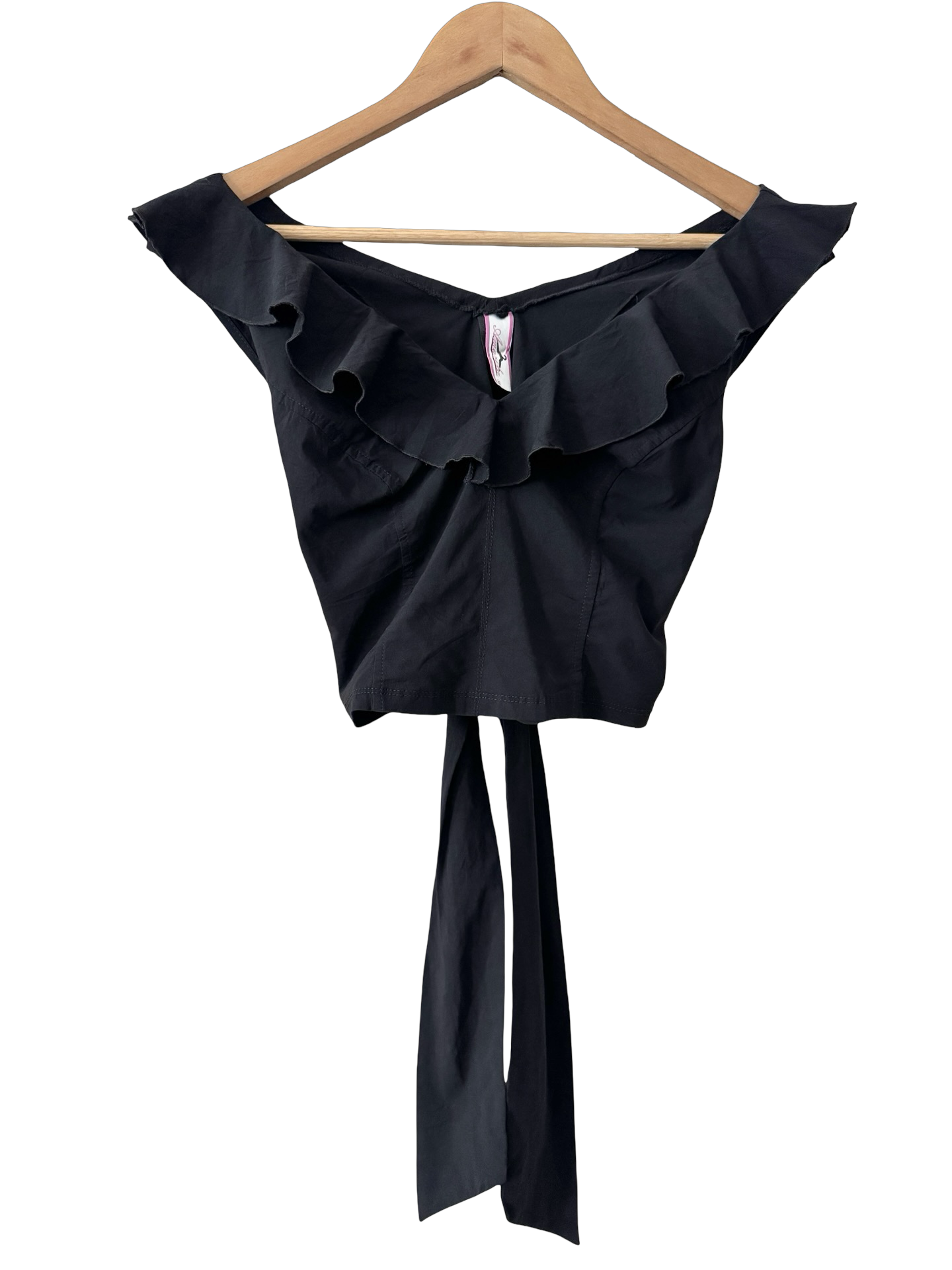 Vintage 90s Black Ruffle Tie Crop Top (S/M)