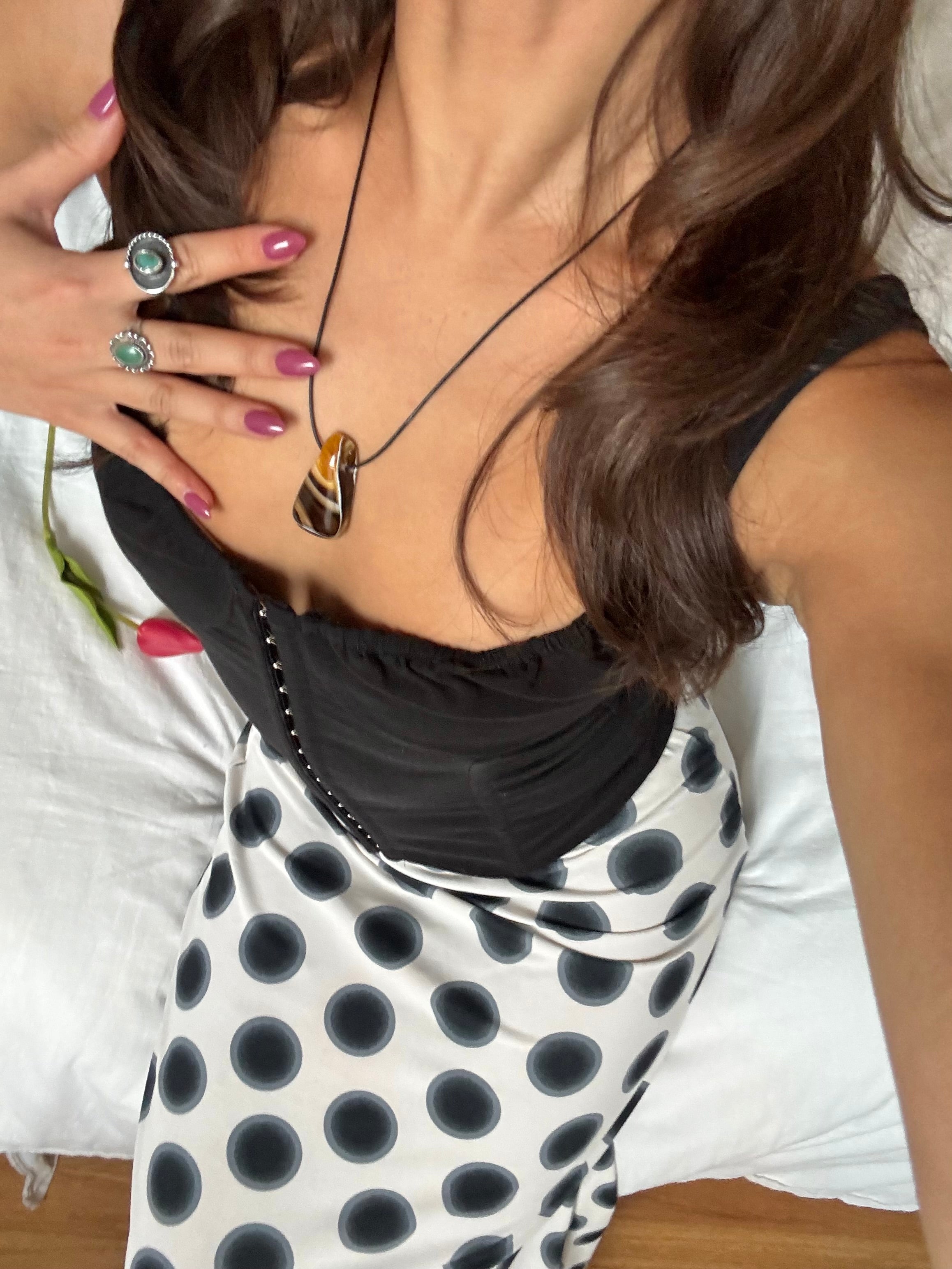 Vintage Amber Swirl Stone Cord Necklace