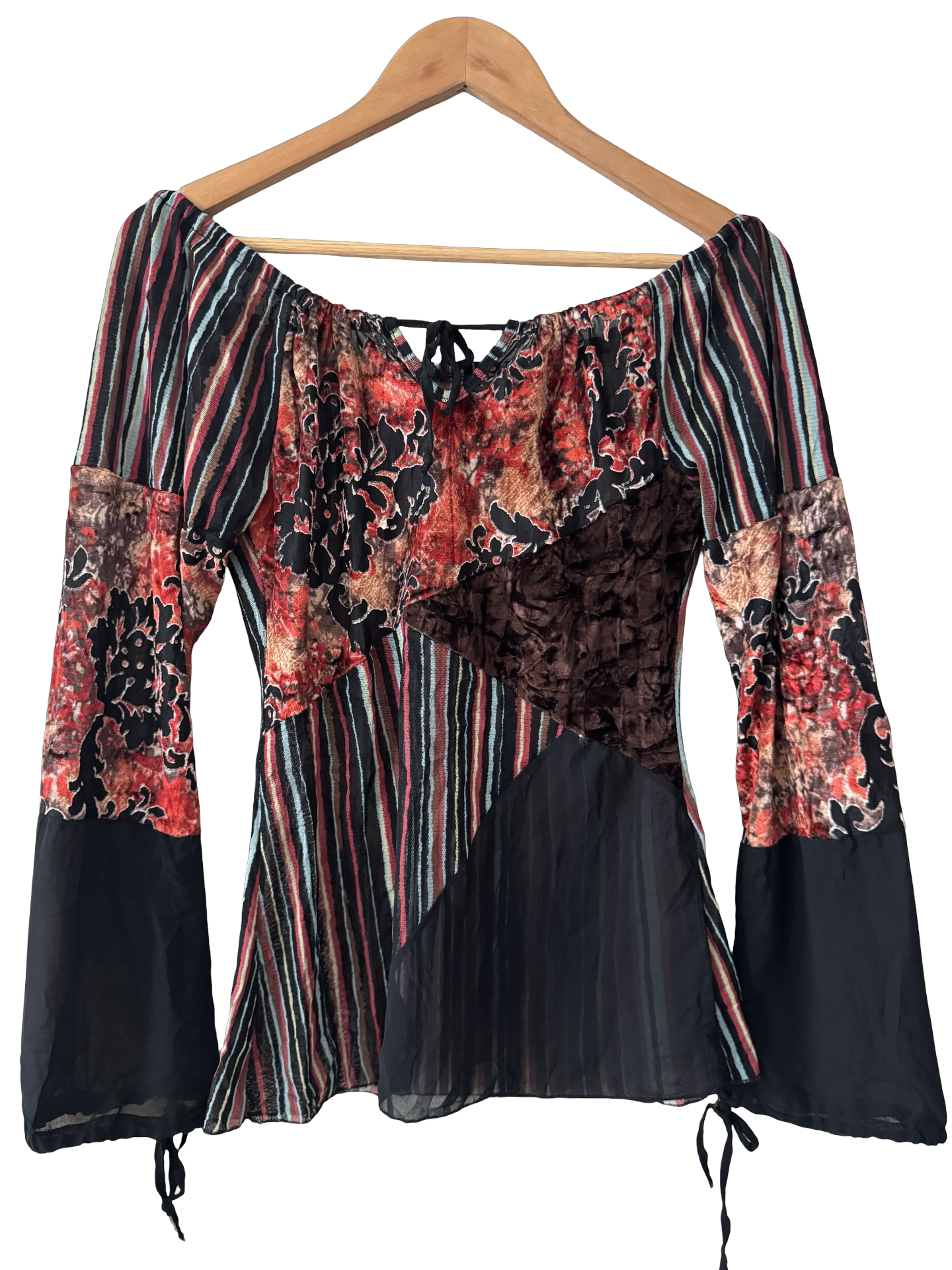 Vintage Y2K European Mixed Media Tie-Neck Top (M)