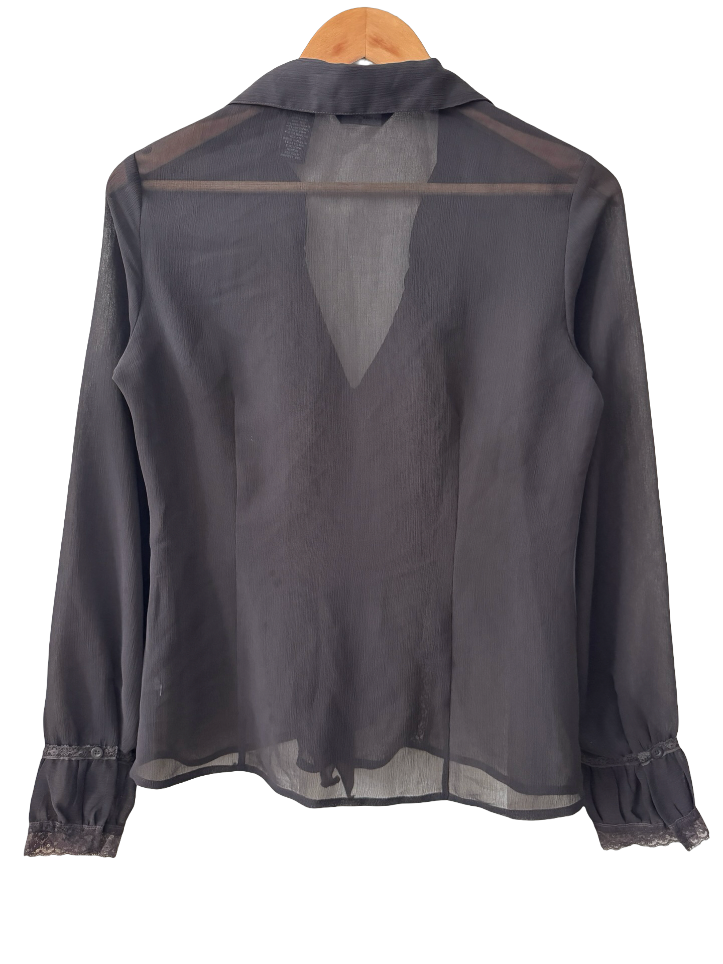 Vintage Y2K Sheer Charcoal Poet Ruffle Blouse (M)