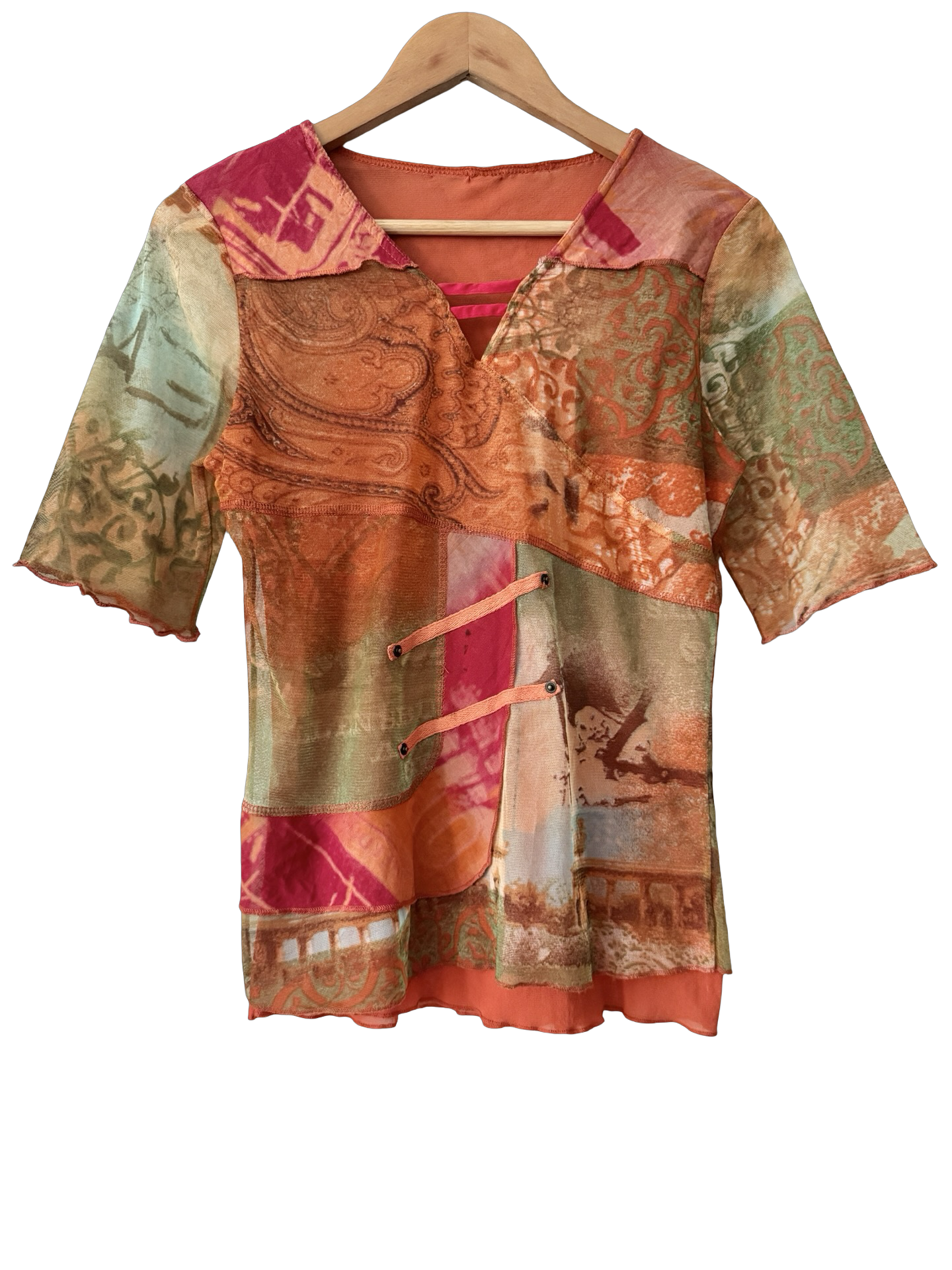 Vintage Y2K French Tangerine Mesh Top (M)