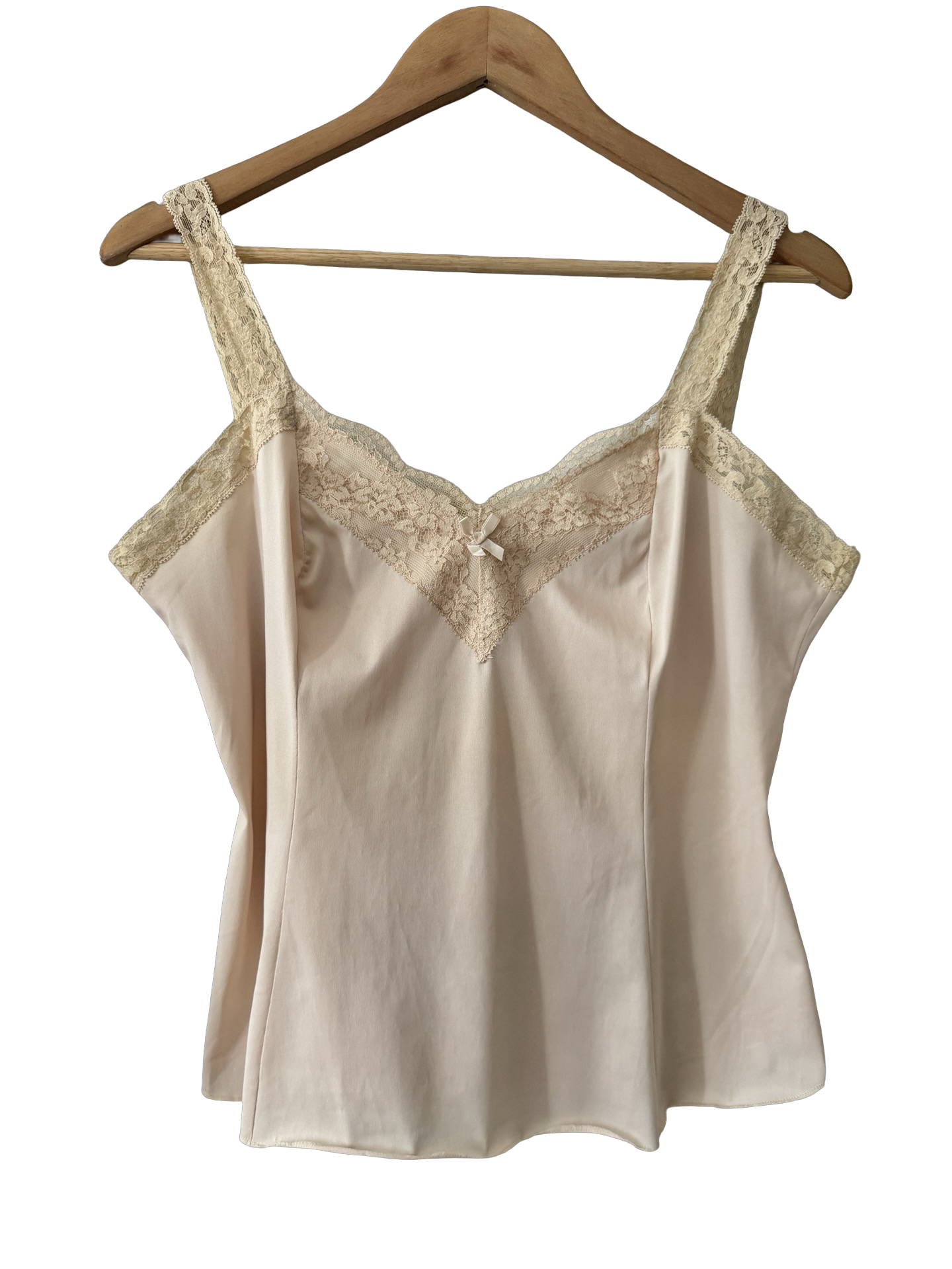 Vintage 80s Blush Lace Trim Satin Cami (M/L)