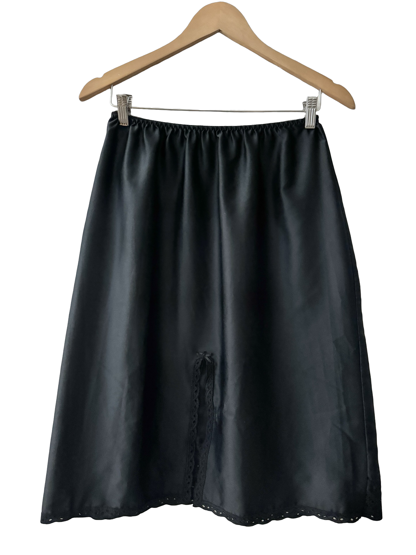 Vintage 60s Midnight Eyelet Satin Midi Skirt (M/L)