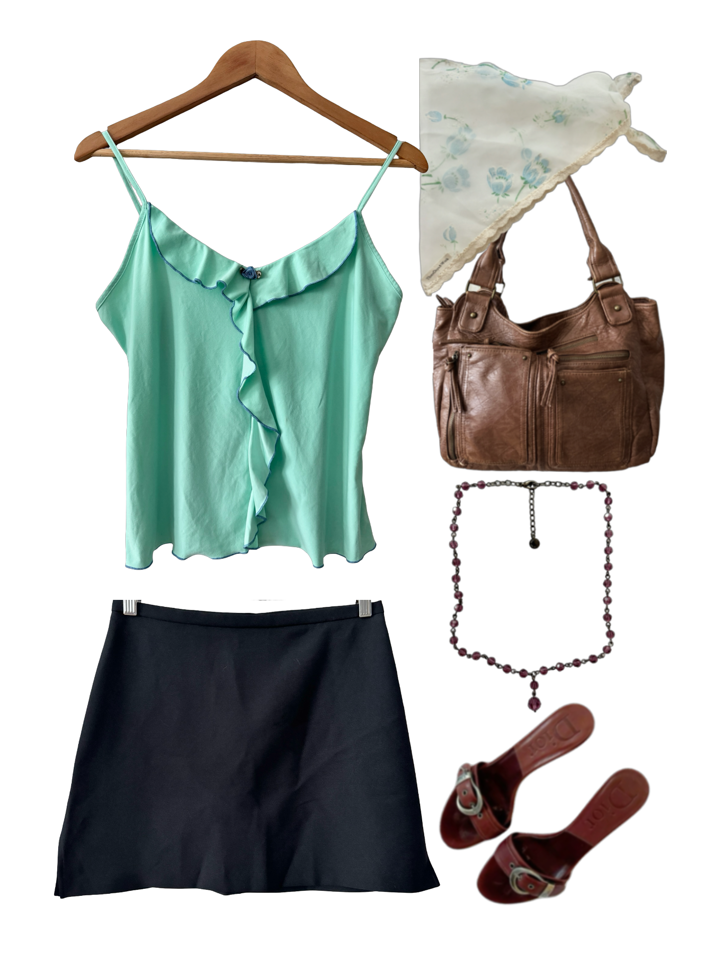 Vintage Y2K Bisou Bisou Seafoam Ruffle Cami (M)