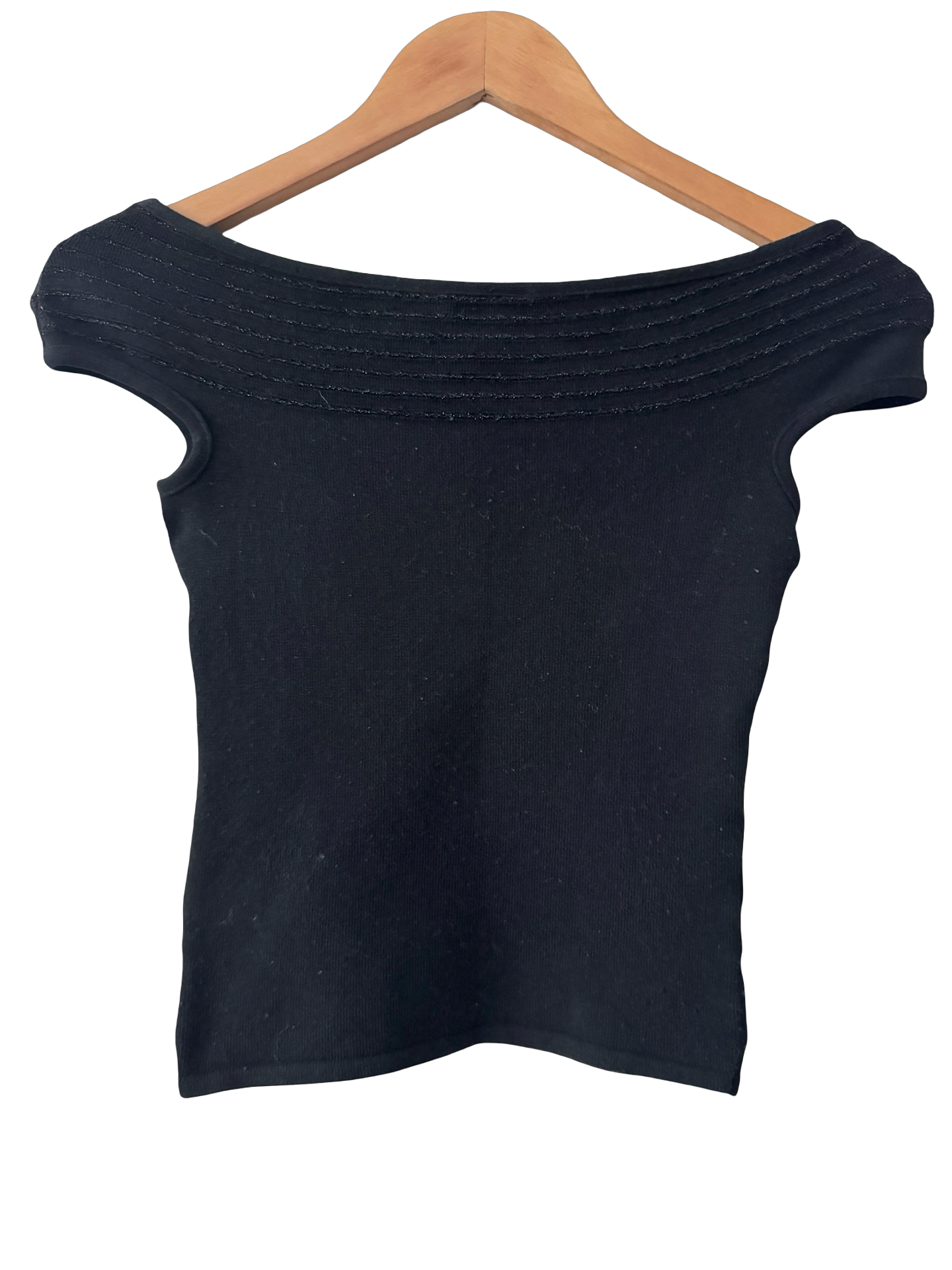 Vintage 90s Black Off-the-Shoulder Knit Top (XS/S)