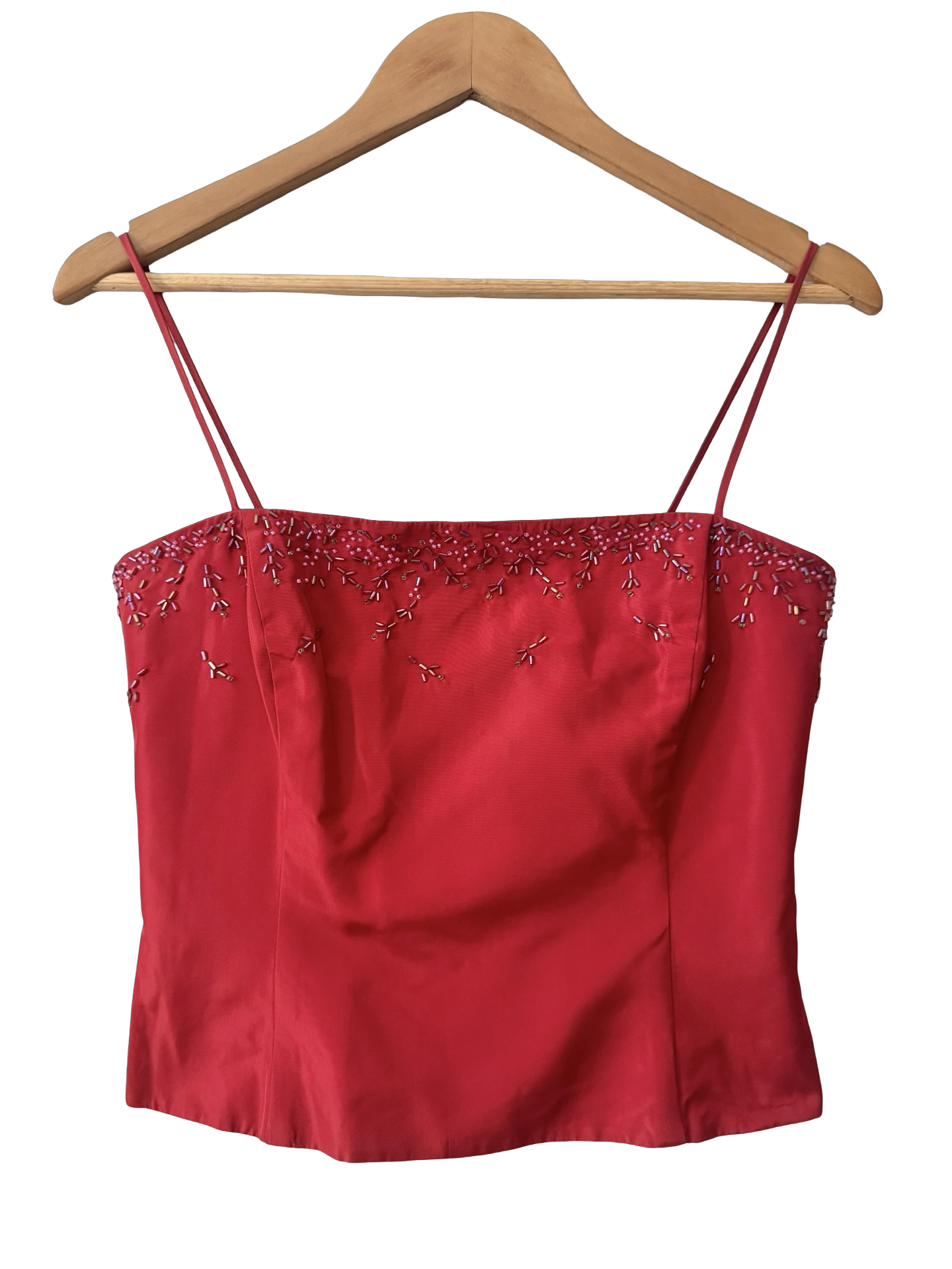 Vintage 90s Crimson Beaded Satin Bustier Cami (S)