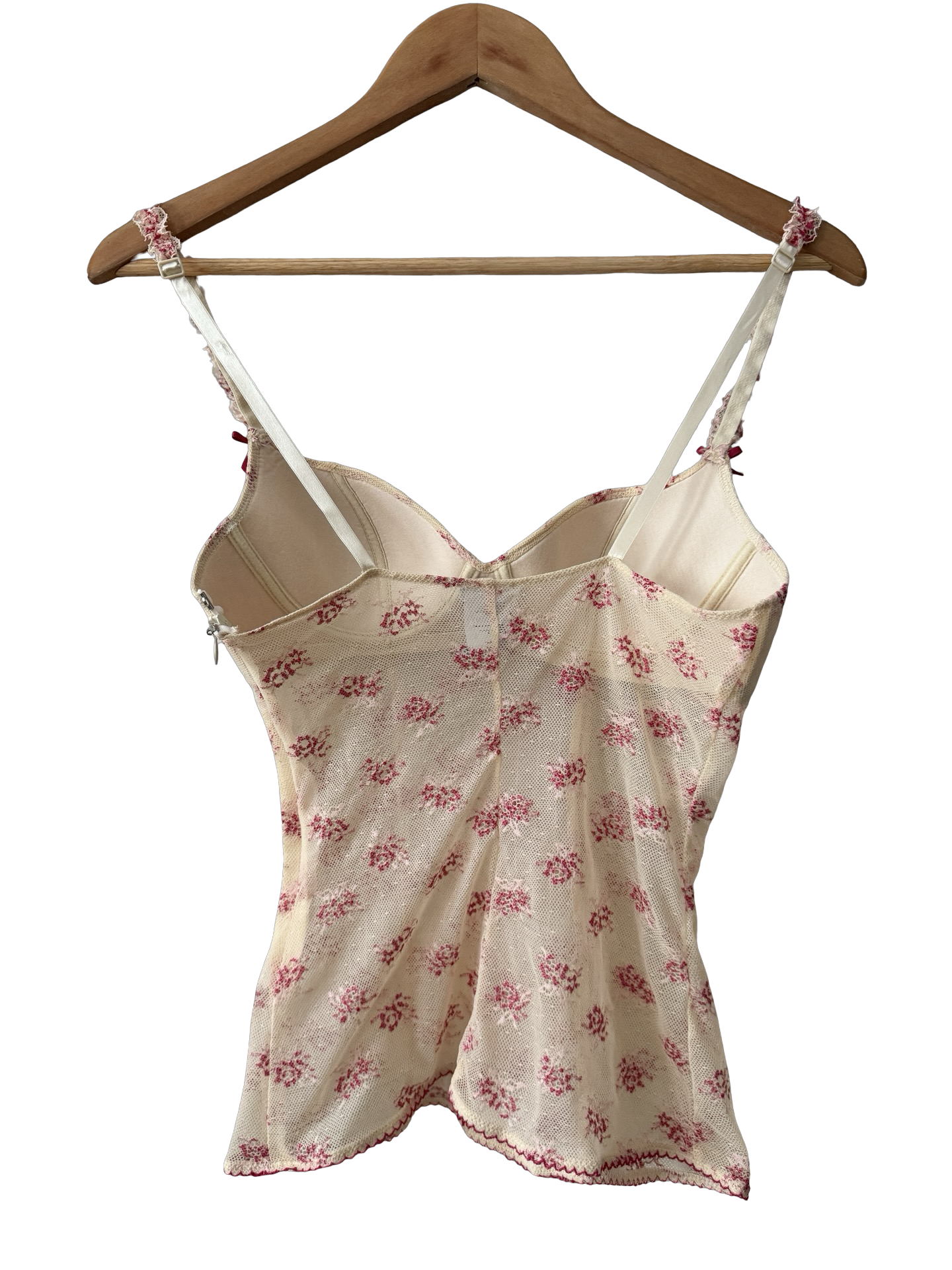 Vintage 90s Cream Floral Mesh Bustier Cami (S)
