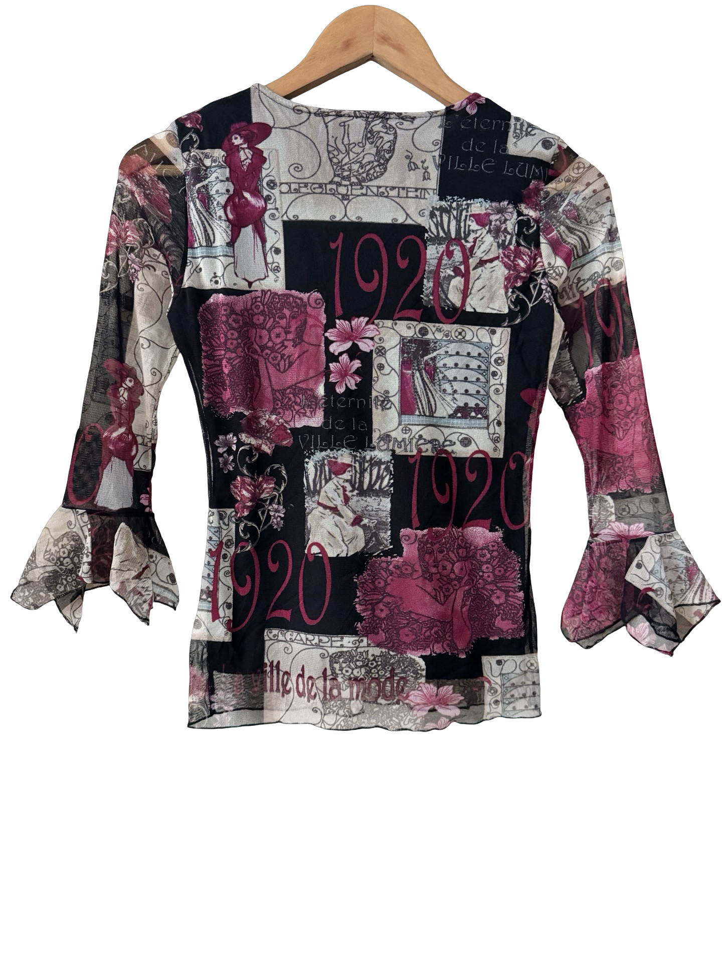 Vintage 90s French Patchwork Gauzy Mesh Mesh Top (S)