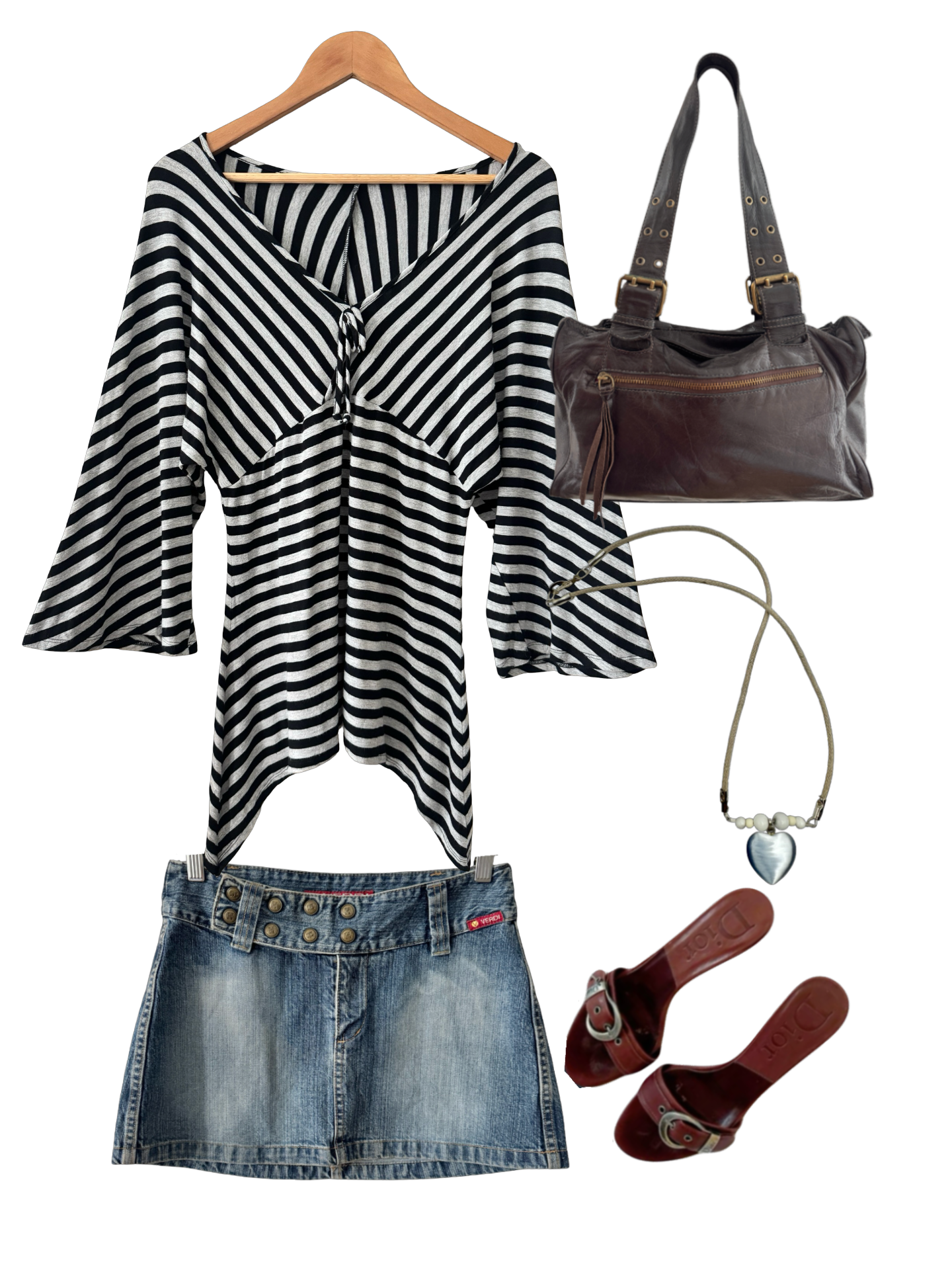 Vintage Y2K Parisian Stripe Bell Sleeve Top (M)