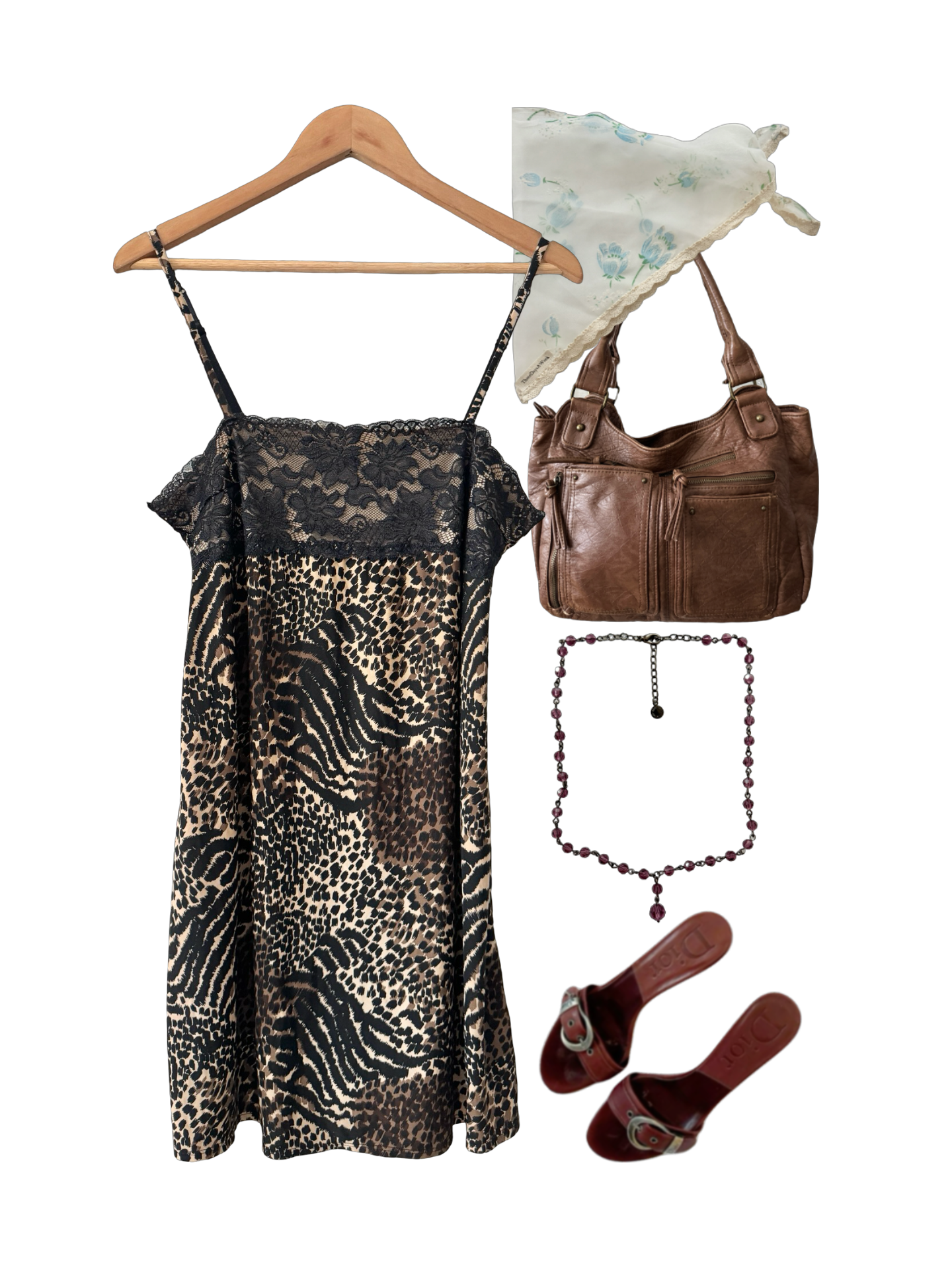 Vintage 90s Animal Print Lace Slip Dress (M)