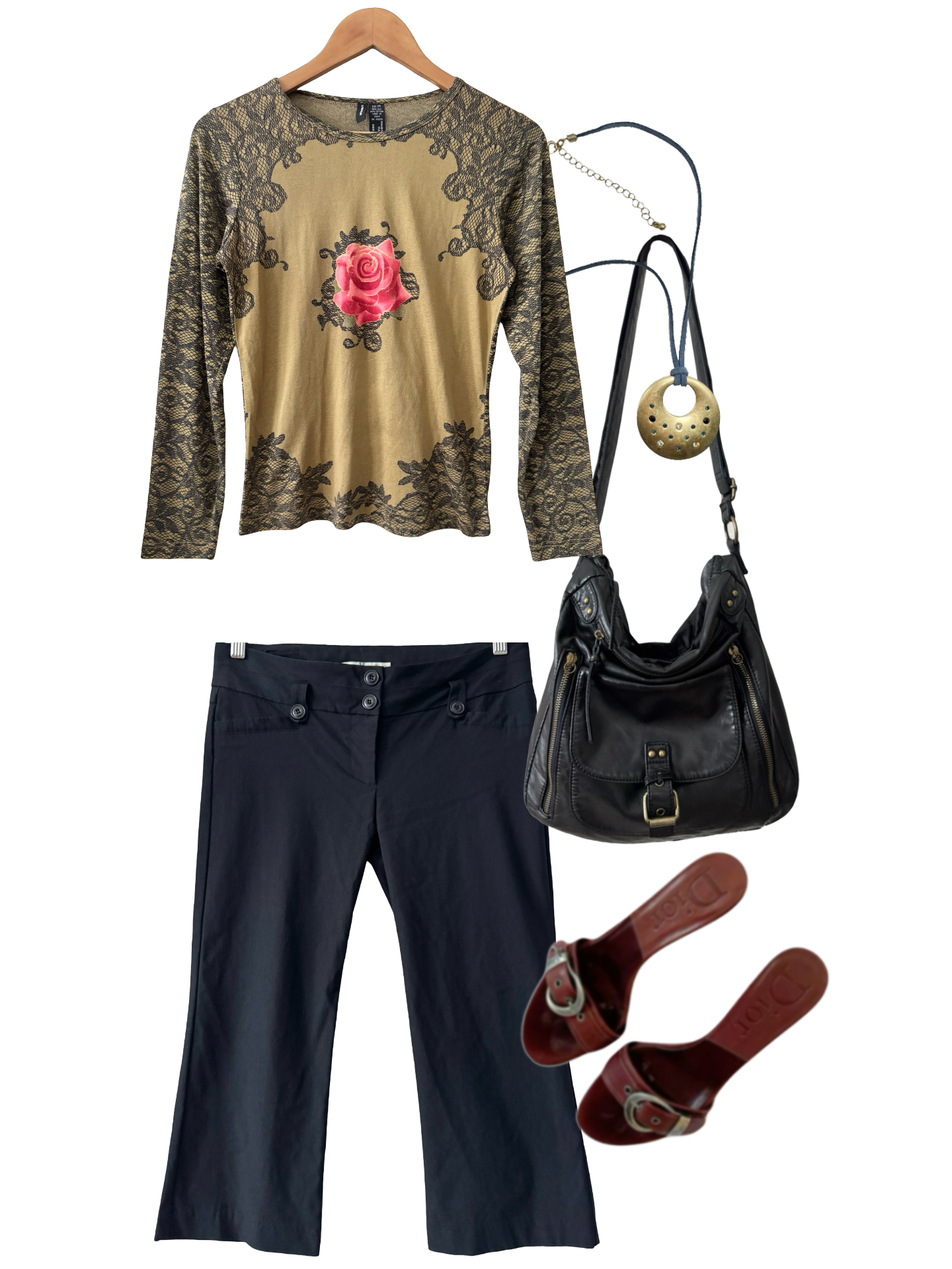 Vintage 90s Retro Rose Tattoo Silk Tee (M)
