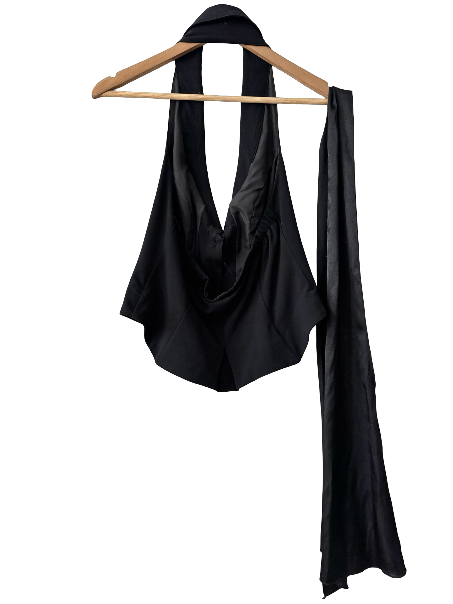 Y2K Black Satin Halter Vest Top w/ Tie(M)