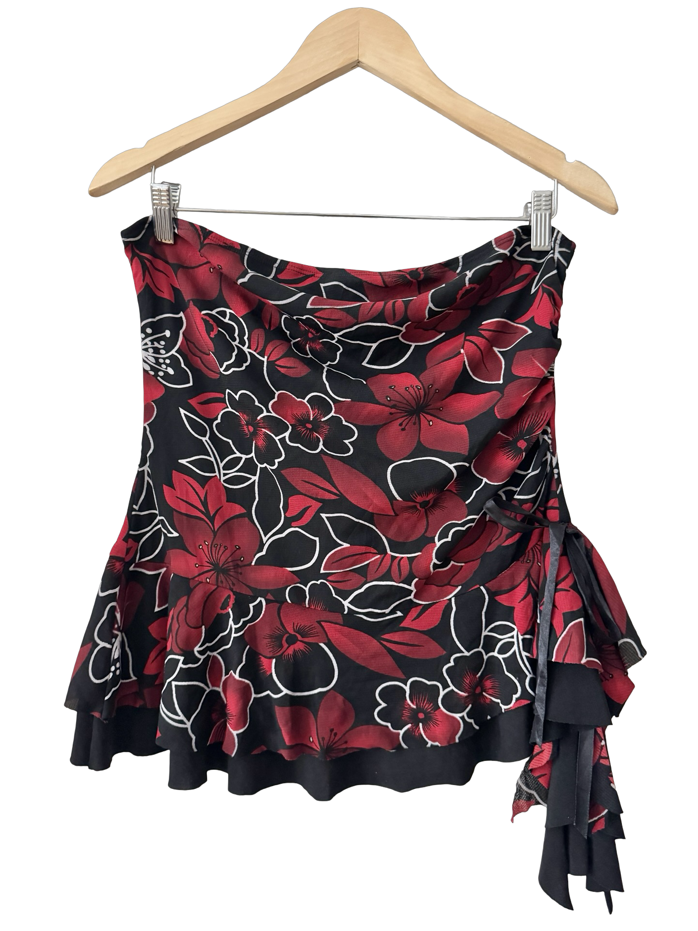 Vintage 90s Crimson Floral Strapless Top (L)
