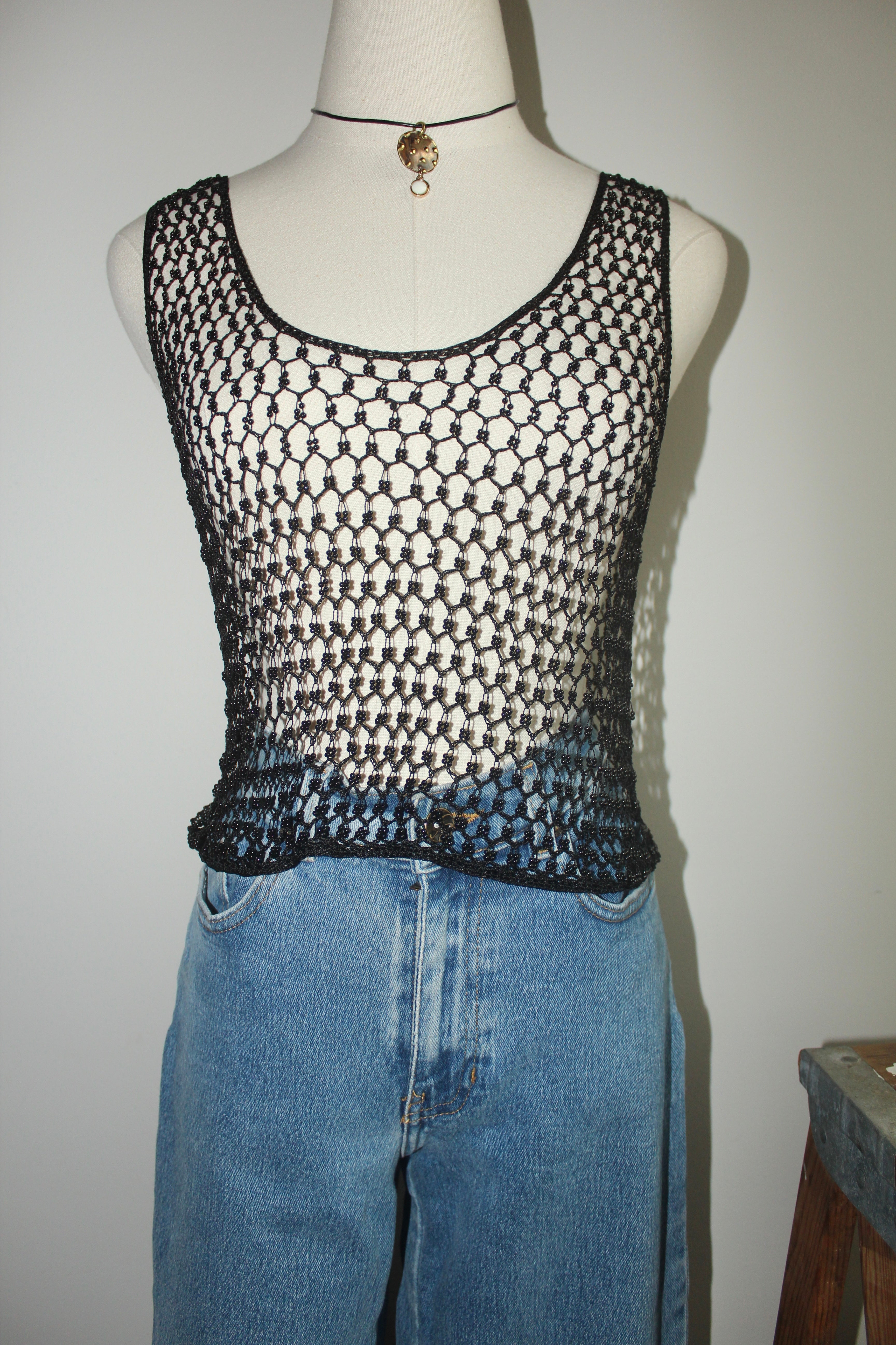 Vintage 90s Dainty Beaded Mesh Knit (S)