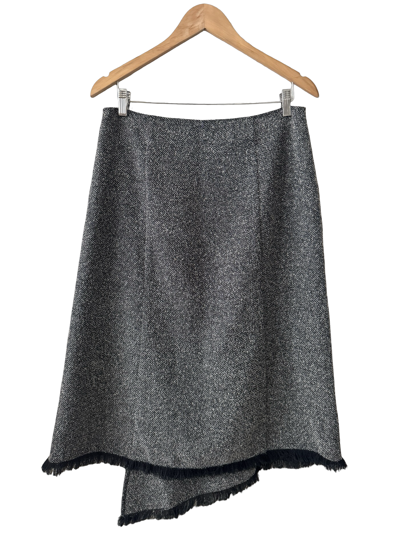 Vintage Y2K Fringe Hem Tweed Midi Skirt (M)