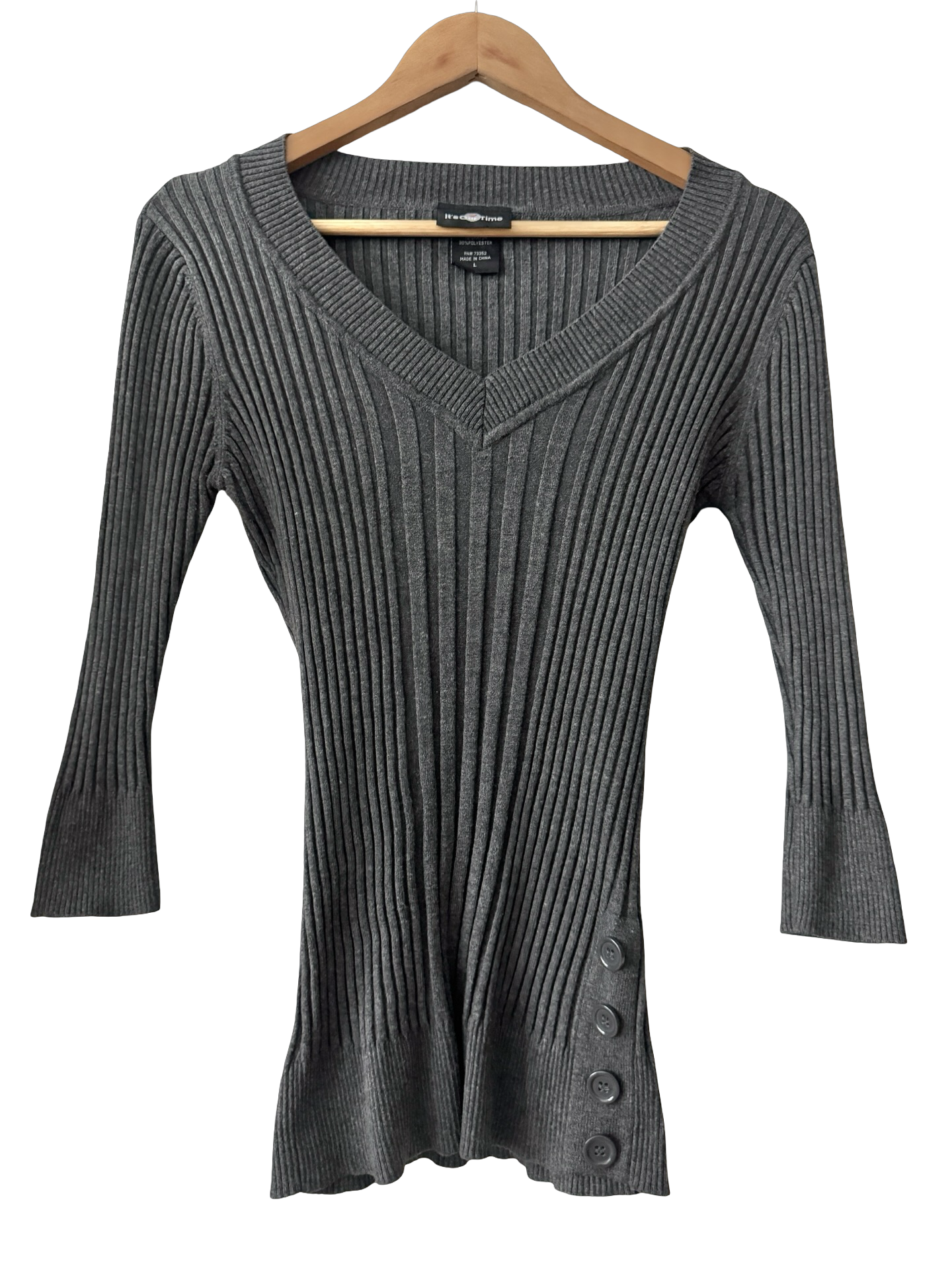 Vintage Y2K Side-Eye Charcoal Ribbed Top (L)