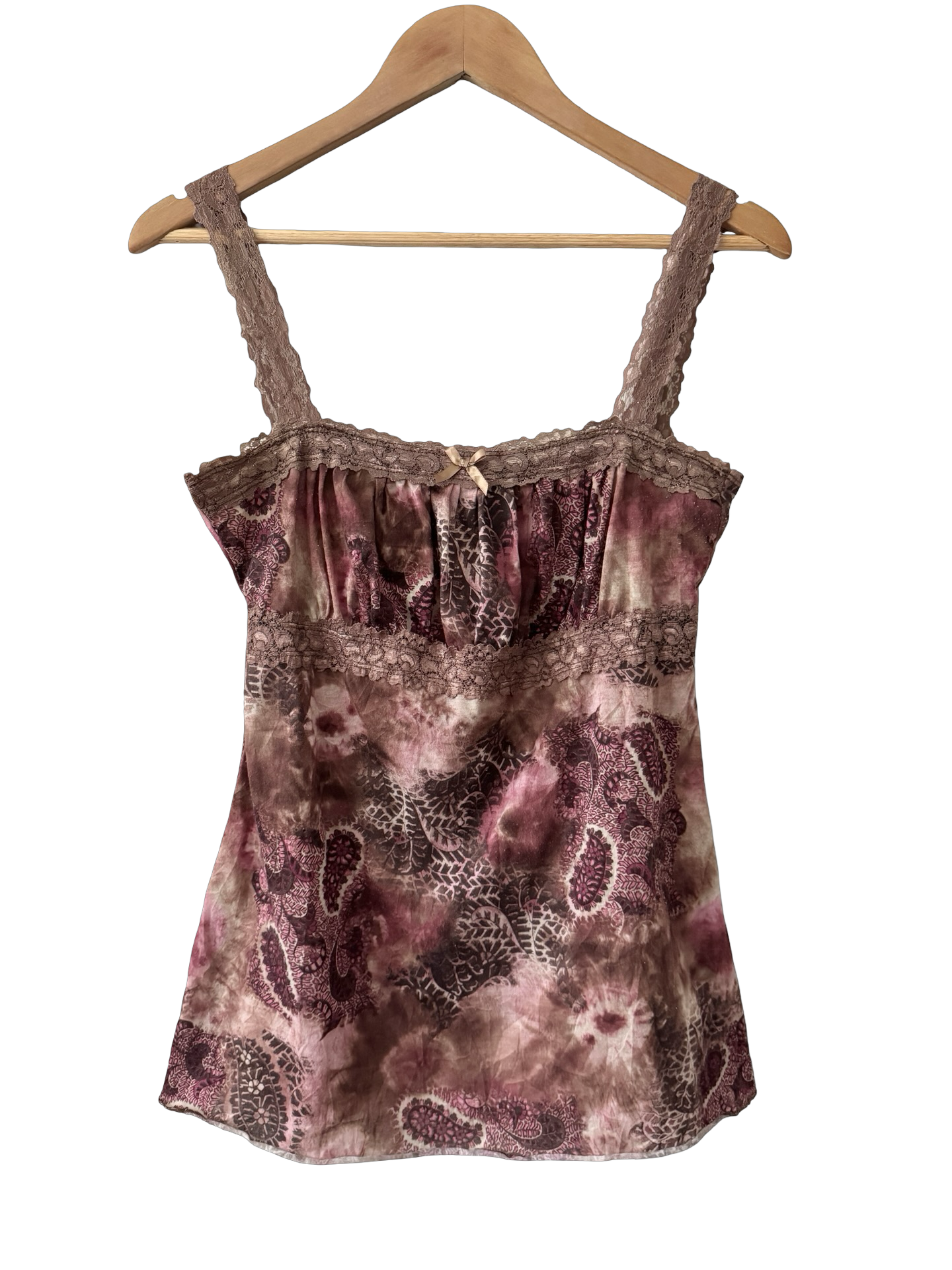 Vintage Mauve Paisley Lace Trim Babydoll Cami (M)