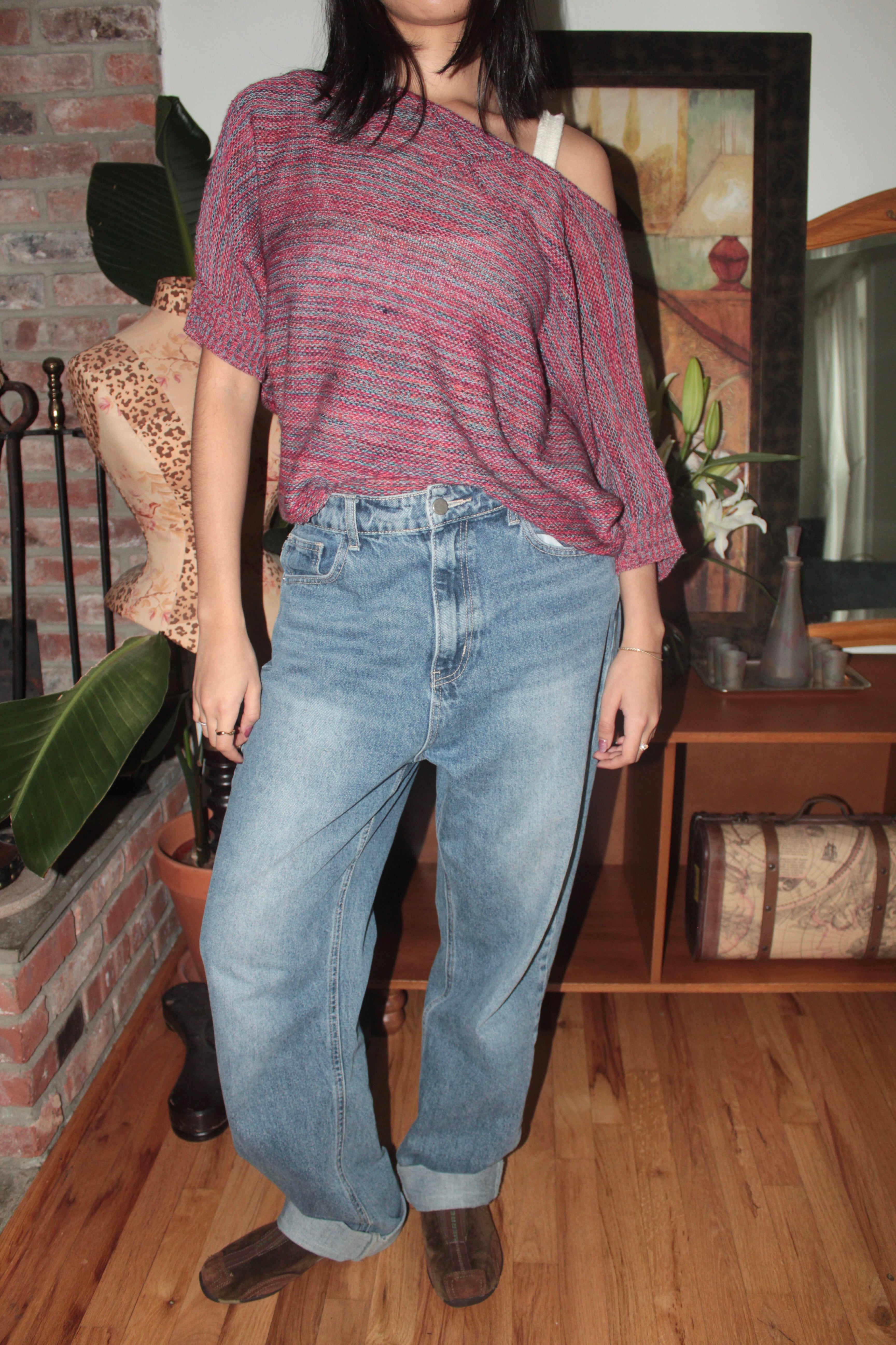 Vintage 90s Slouchy Raspberry Marl Knit Tee (S/M)