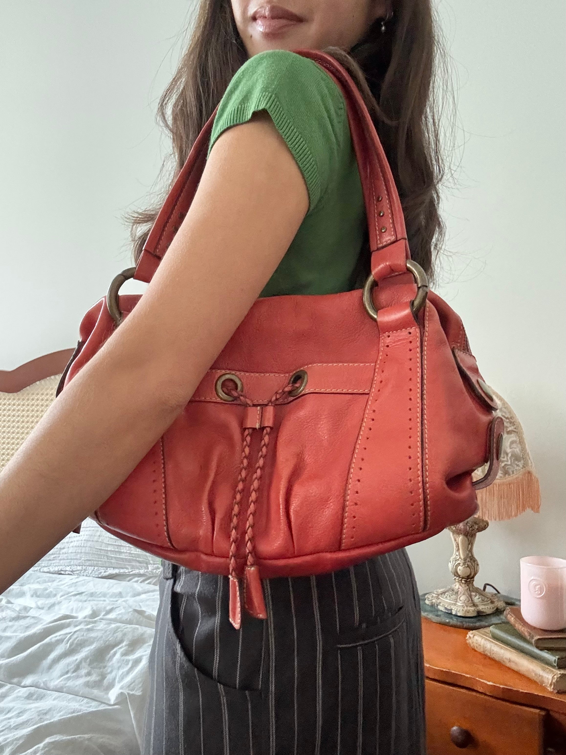 Vintage 90s Fossil Slouchy Tangerine Leather Purse
